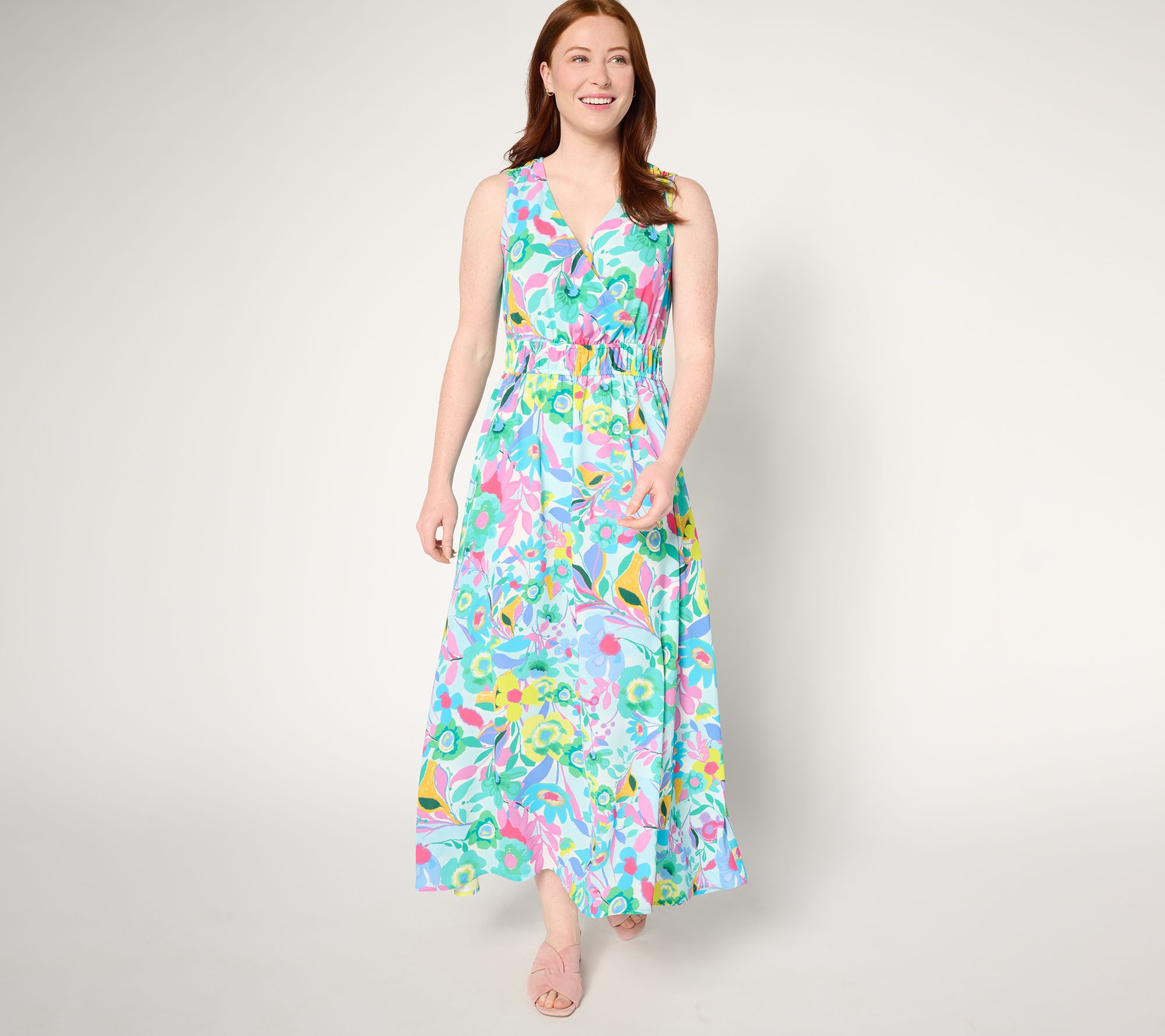 "As Is" Susan Graver Petite Printed St. Tropez Maxi Dress