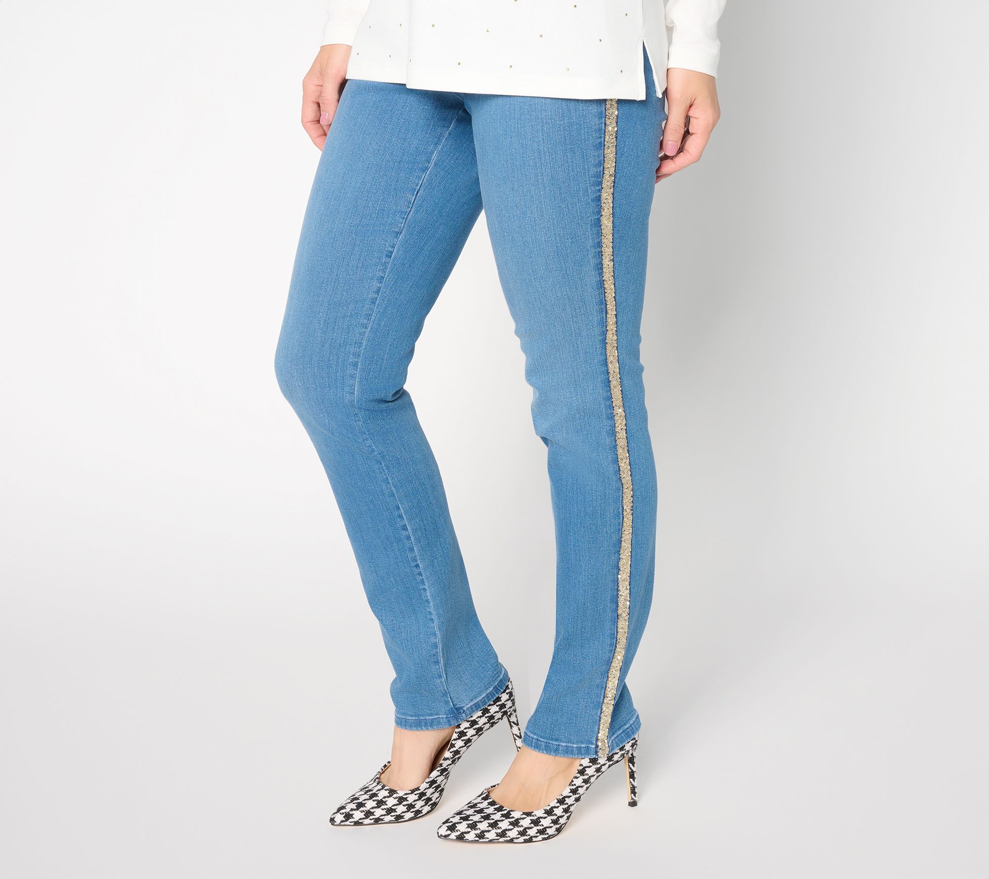 Belle by Kim Gravel Regular TripleLuxe Denim Sequin Striped Jean