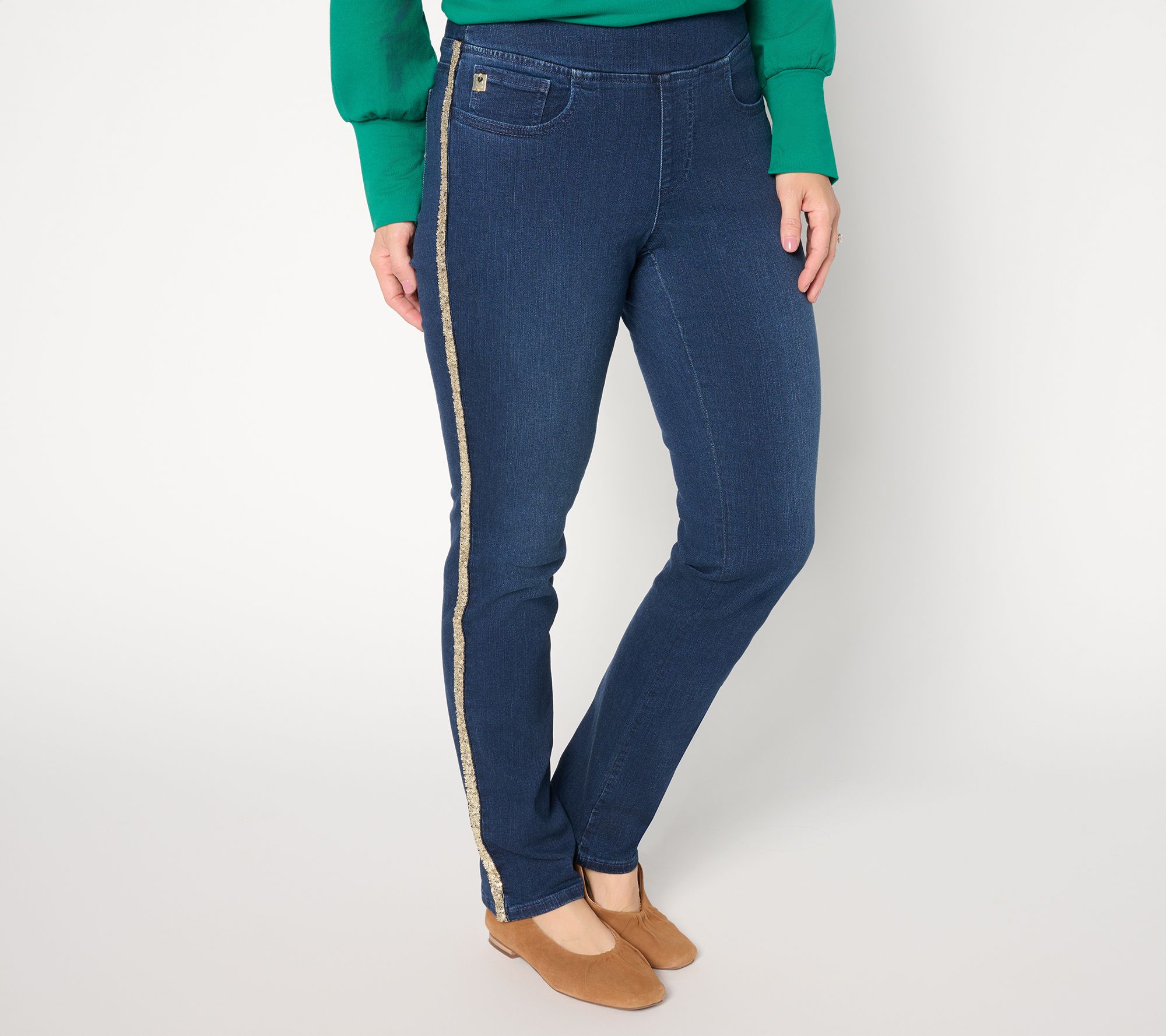 Belle by Kim Gravel Regular TripleLuxe Denim Sequin Striped Jean