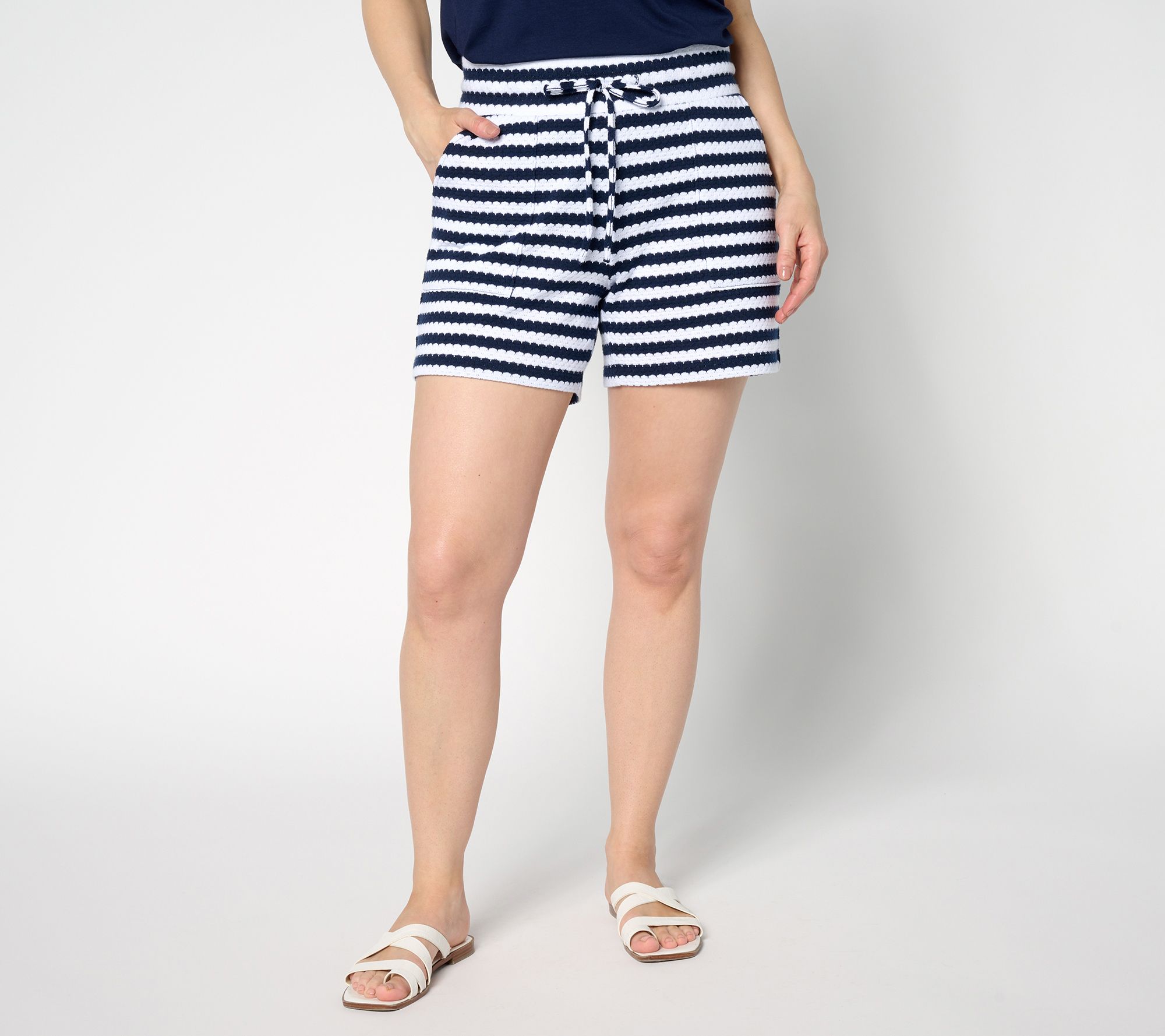 "As Is" Belle by Kim Gravel Nautical Knit 5" Striped Shorts