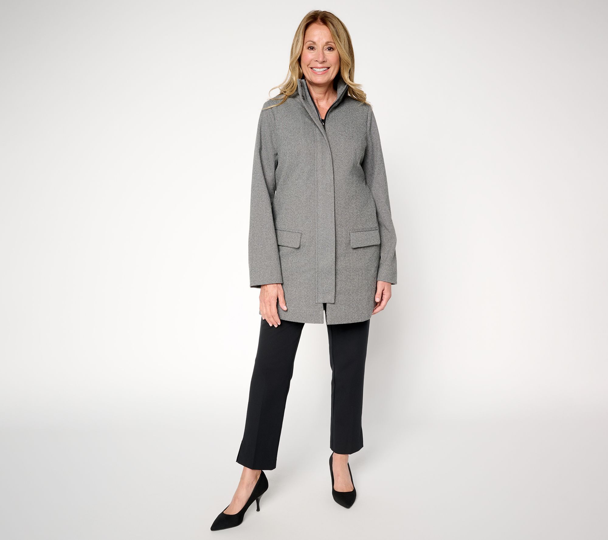 Susan Graver Herringbone Duffle Coat with Quilted Lining