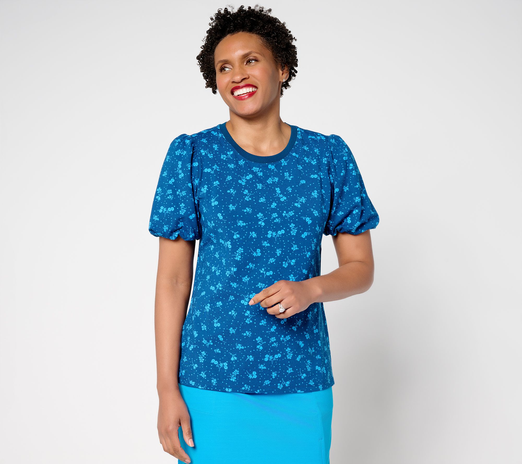 "As Is" Isaac Mizrahi Live! Printed A-La-Modal Puff Sleeve Top