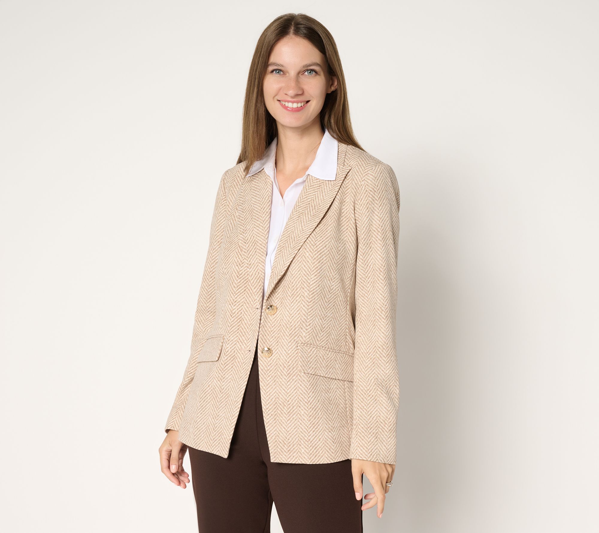 "As Is" Dennis Basso Petite Luxe Crepe Blazer in Prints & Solids