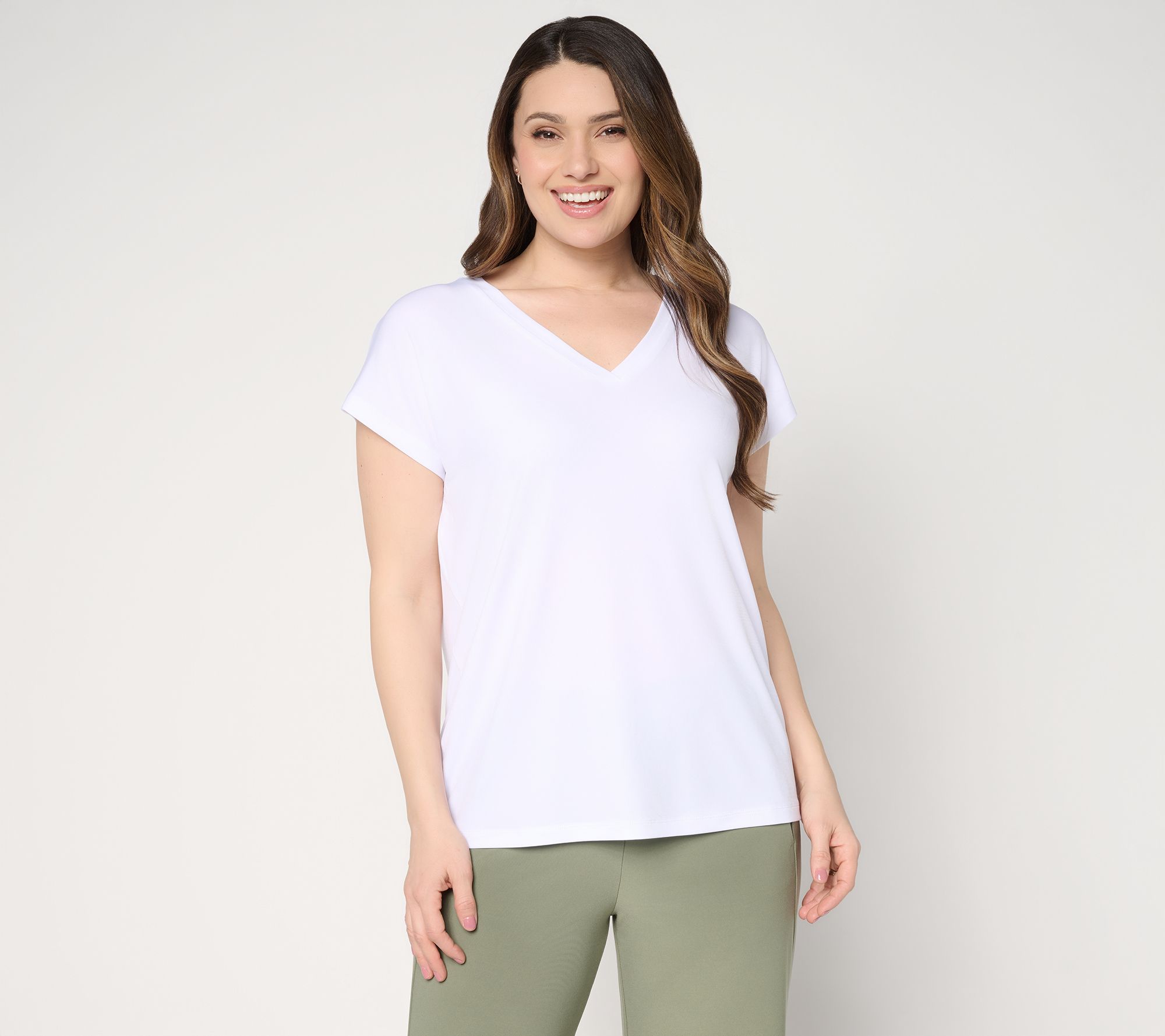 Susan Graver Essentials Liquid Knit Extended Sleeve V-Neck Top