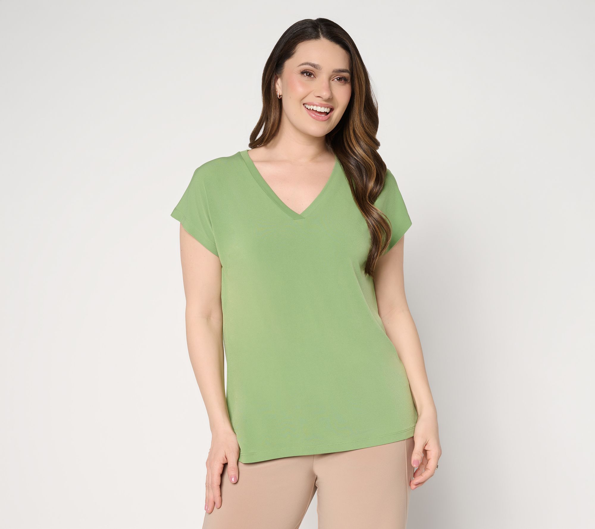 Susan Graver Essentials Liquid Knit Extended Sleeve V-Neck Top