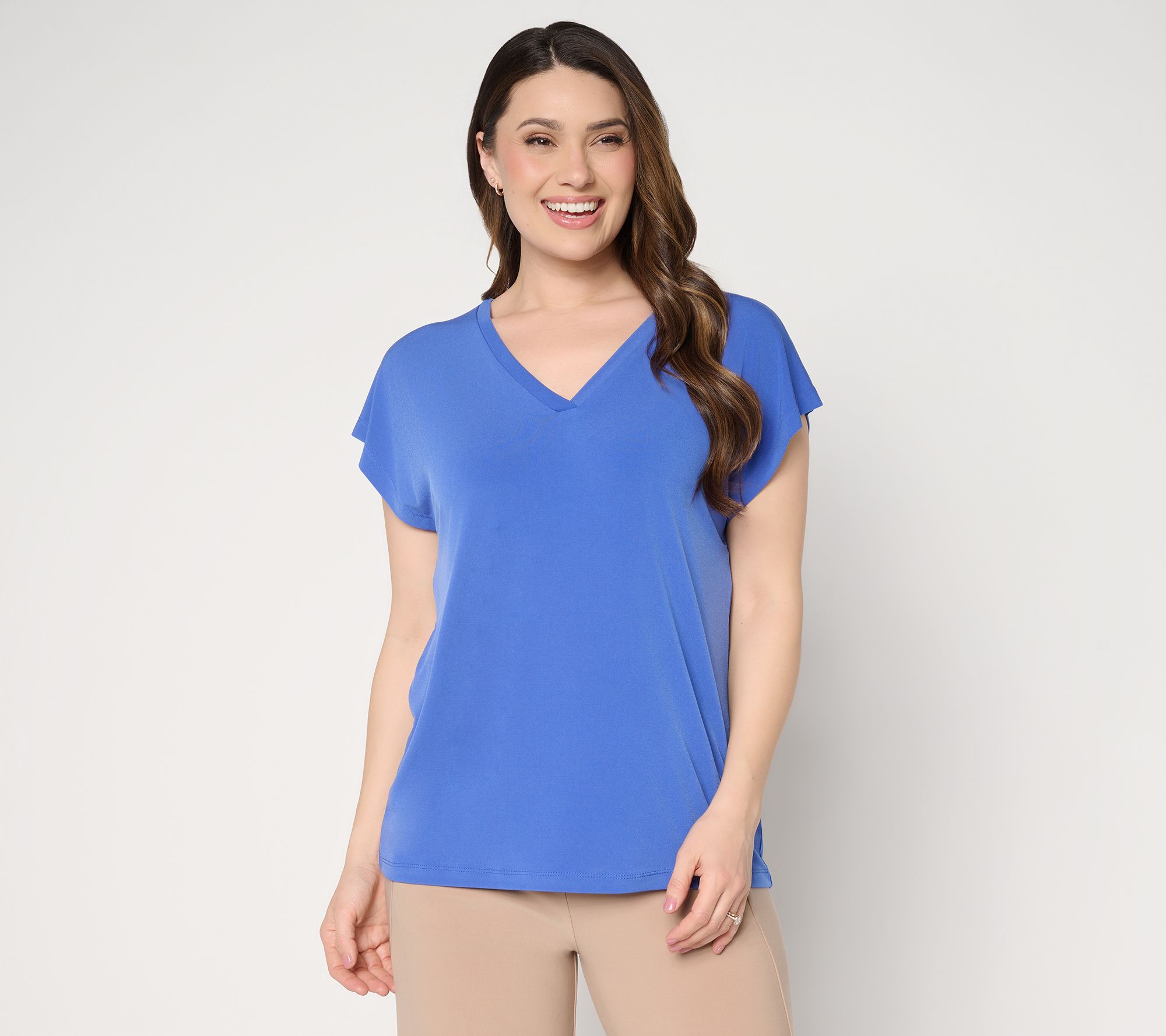 Susan Graver Essentials Liquid Knit Extended Sleeve V-Neck Top