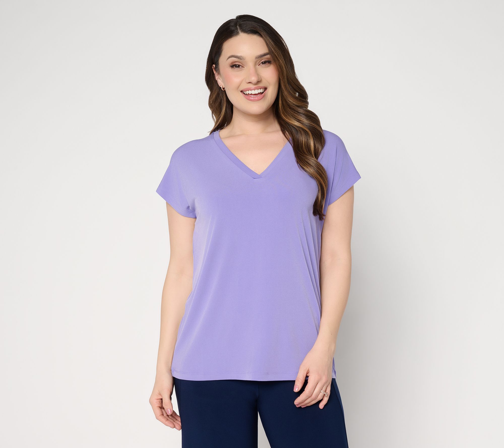 Susan Graver Essentials Liquid Knit Extended Sleeve V-Neck Top