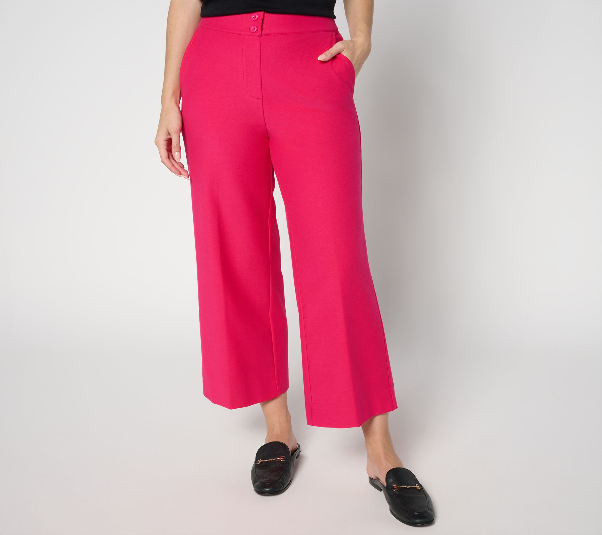 "As Is" Isaac Mizrahi Live! Pet Knit Twill Wide Leg Crop Trouser