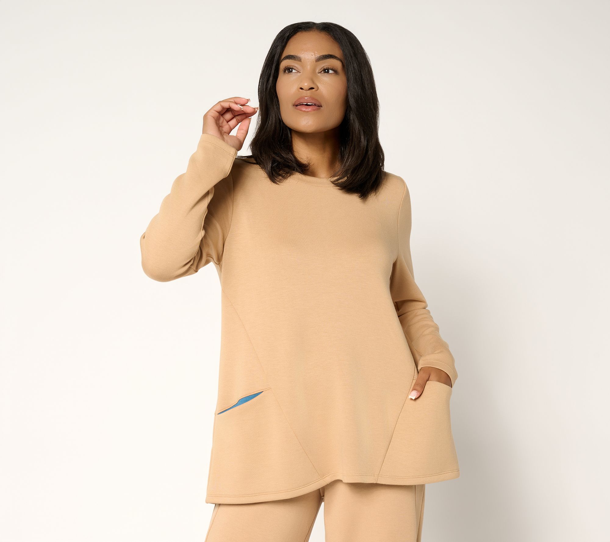 "As Is" LOGO by Lori Goldstein Long Sleeve Scuba Knit Seamed Top