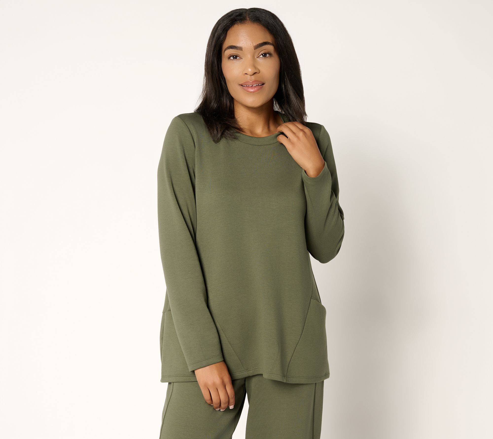 "As Is" LOGO by Lori Goldstein Long Sleeve Scuba Knit Seamed Top