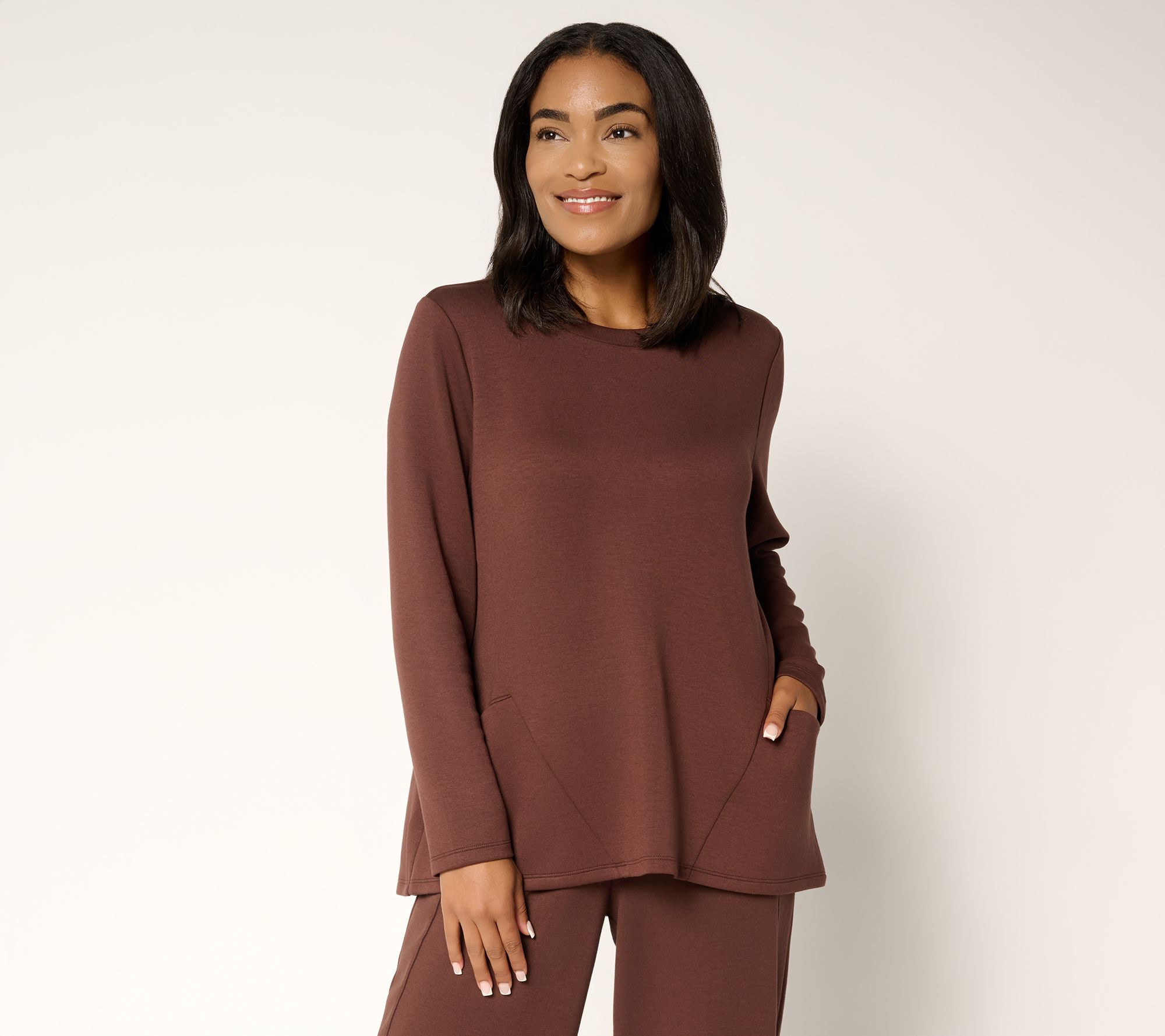 "As Is" LOGO by Lori Goldstein Long Sleeve Scuba Knit Seamed Top