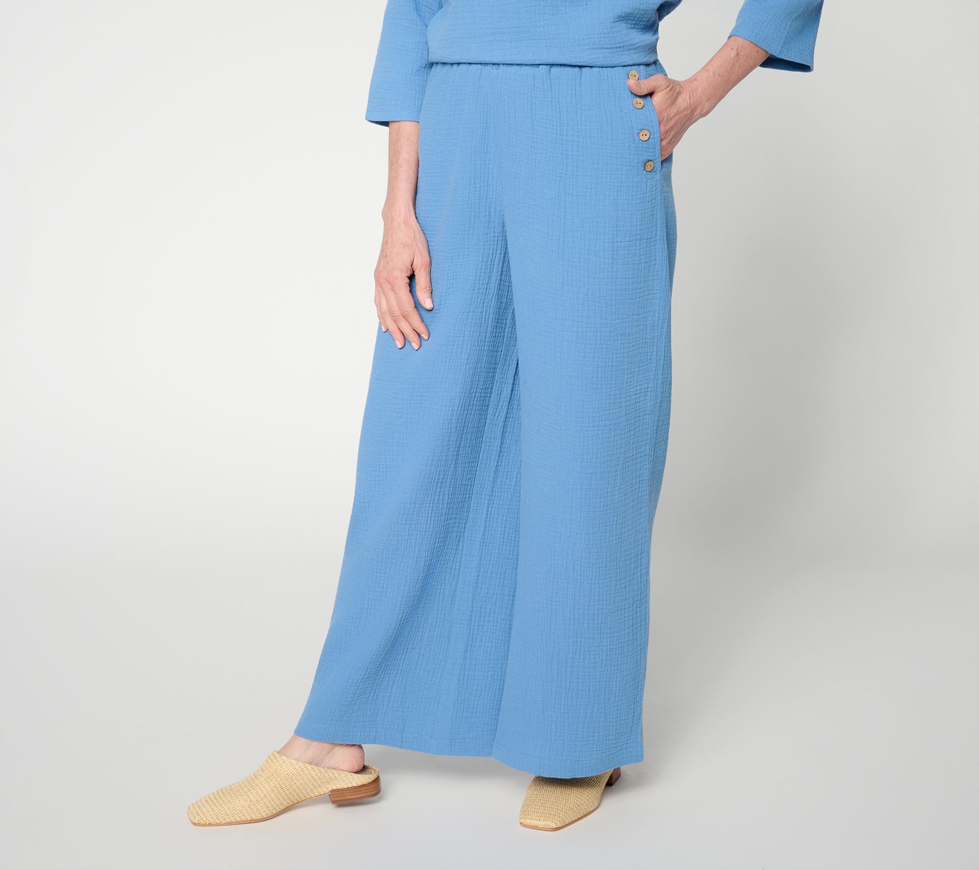 Joan Rivers Petite Marshmallow Gauze Wide-Leg Ankle Pants