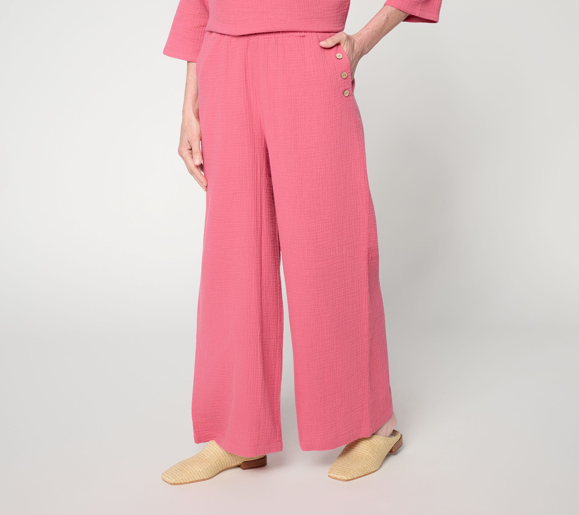 Joan Rivers Petite Marshmallow Gauze Wide-Leg Ankle Pants