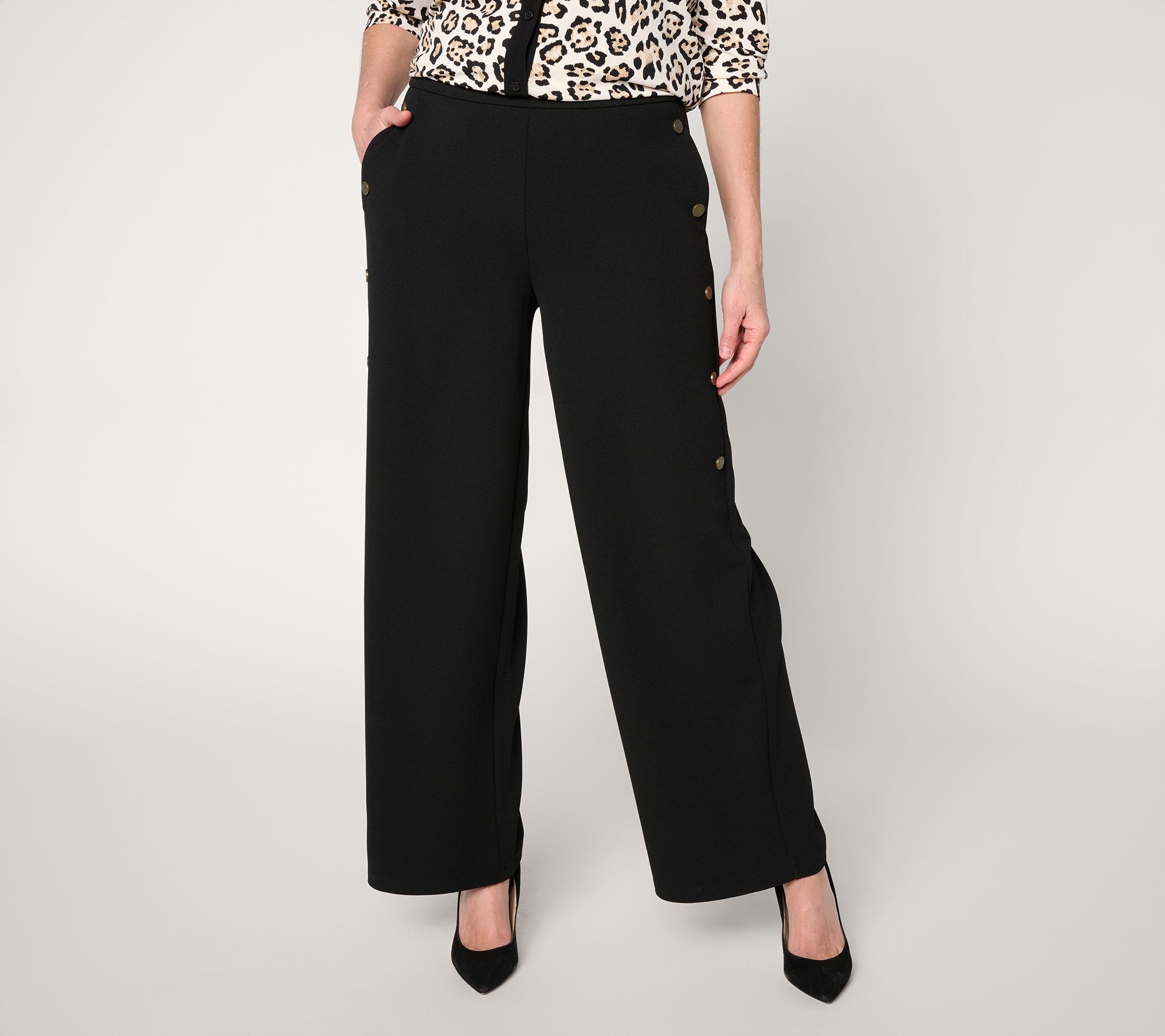 Dennis Basso Regular Luxe Crepe Pant With Button Details