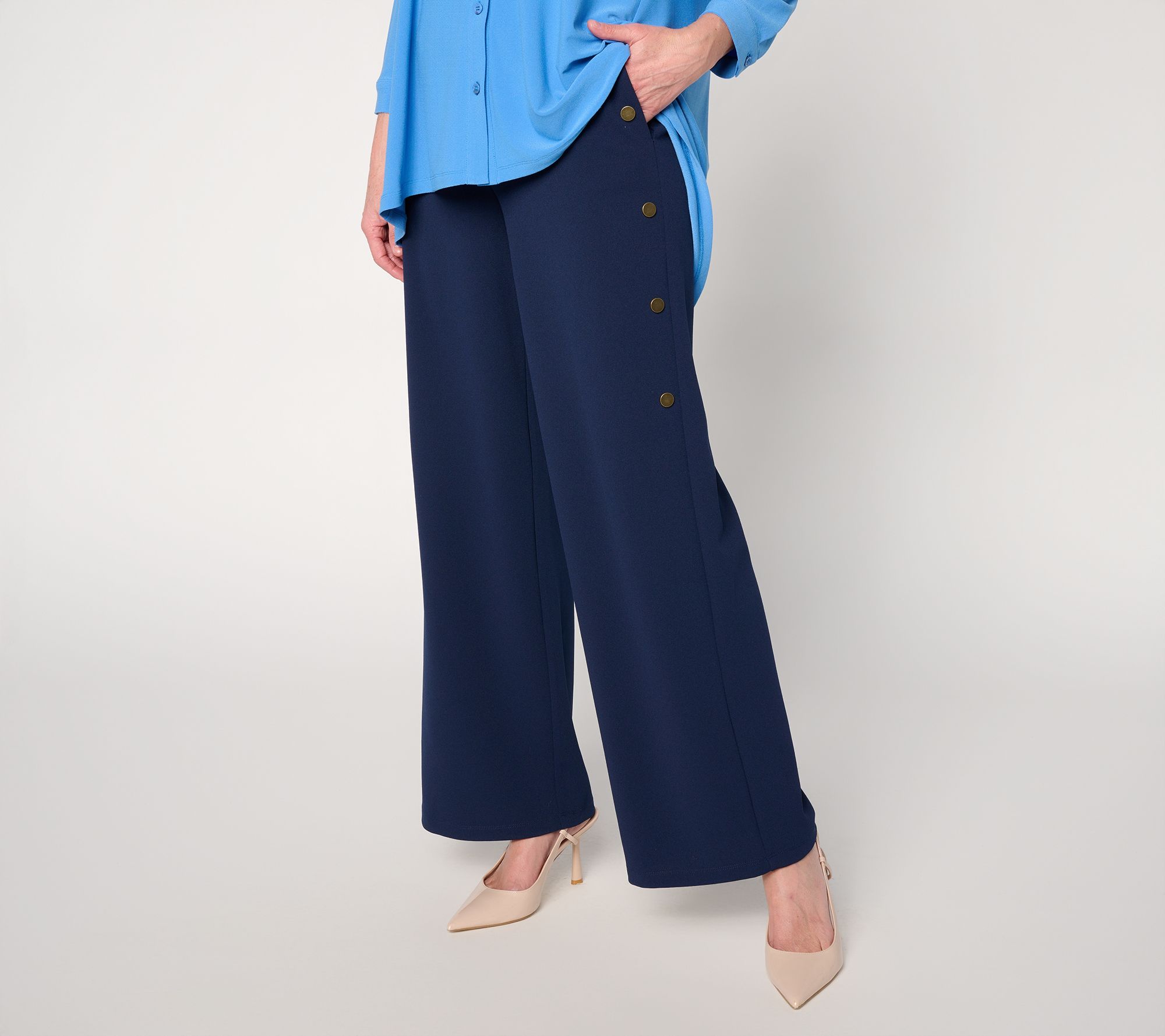 Dennis Basso Regular Luxe Crepe Pant With Button Details