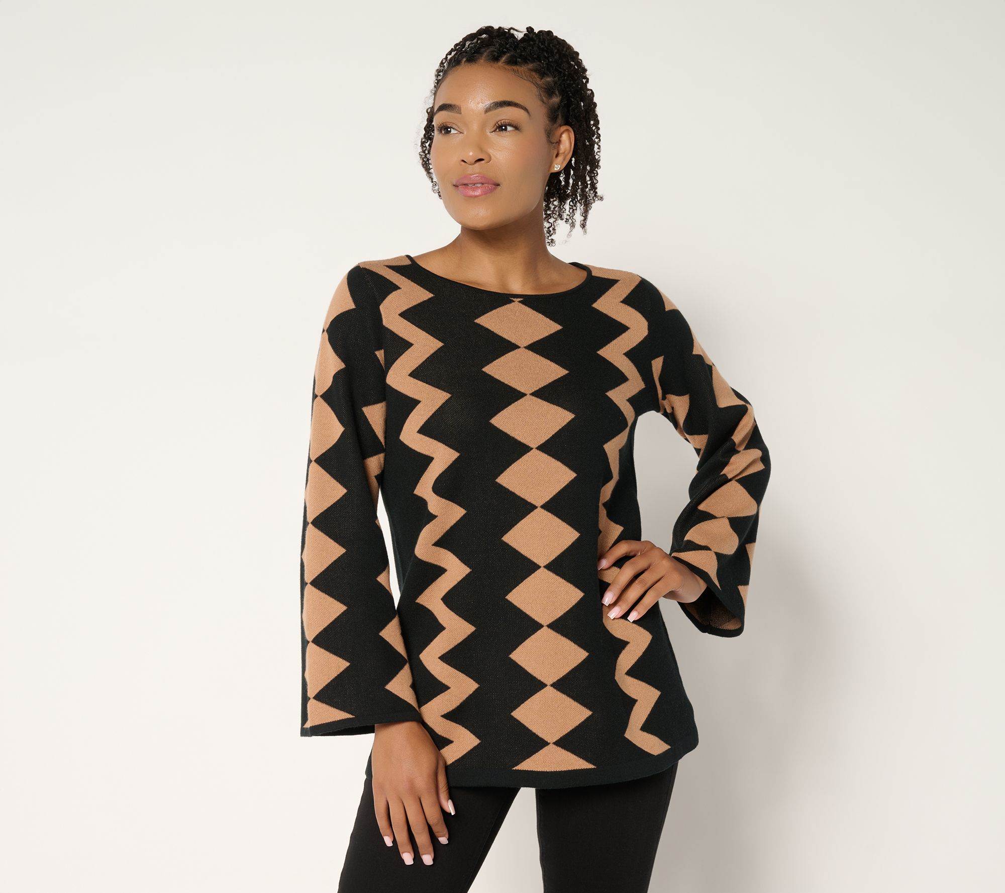 "As Is" Brandis Dress Out Loud Zig Zag Boat Neck Sweater