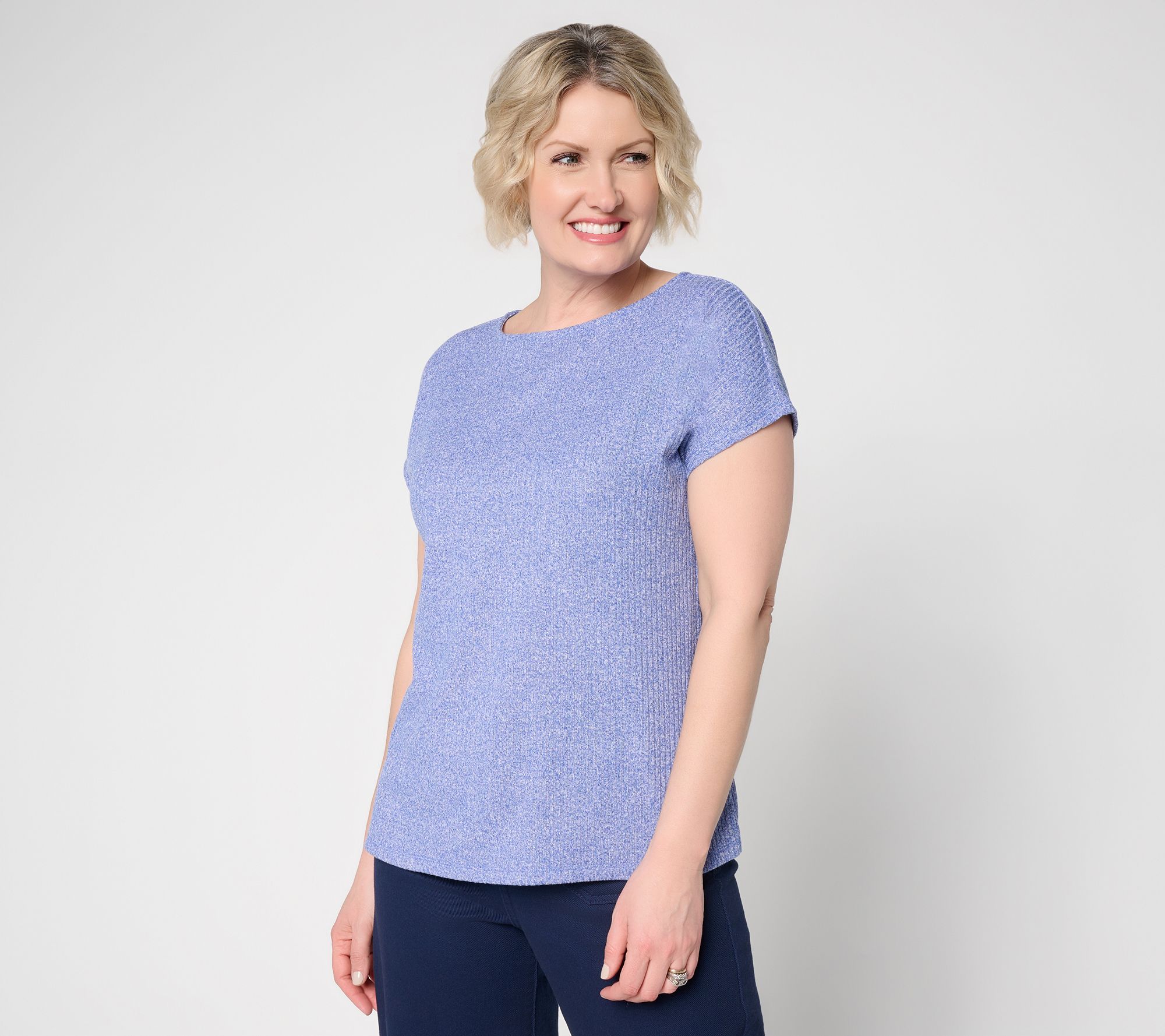 Denim & Co. Novelty Knit Boat Neck Short Sleeve Dolman Top