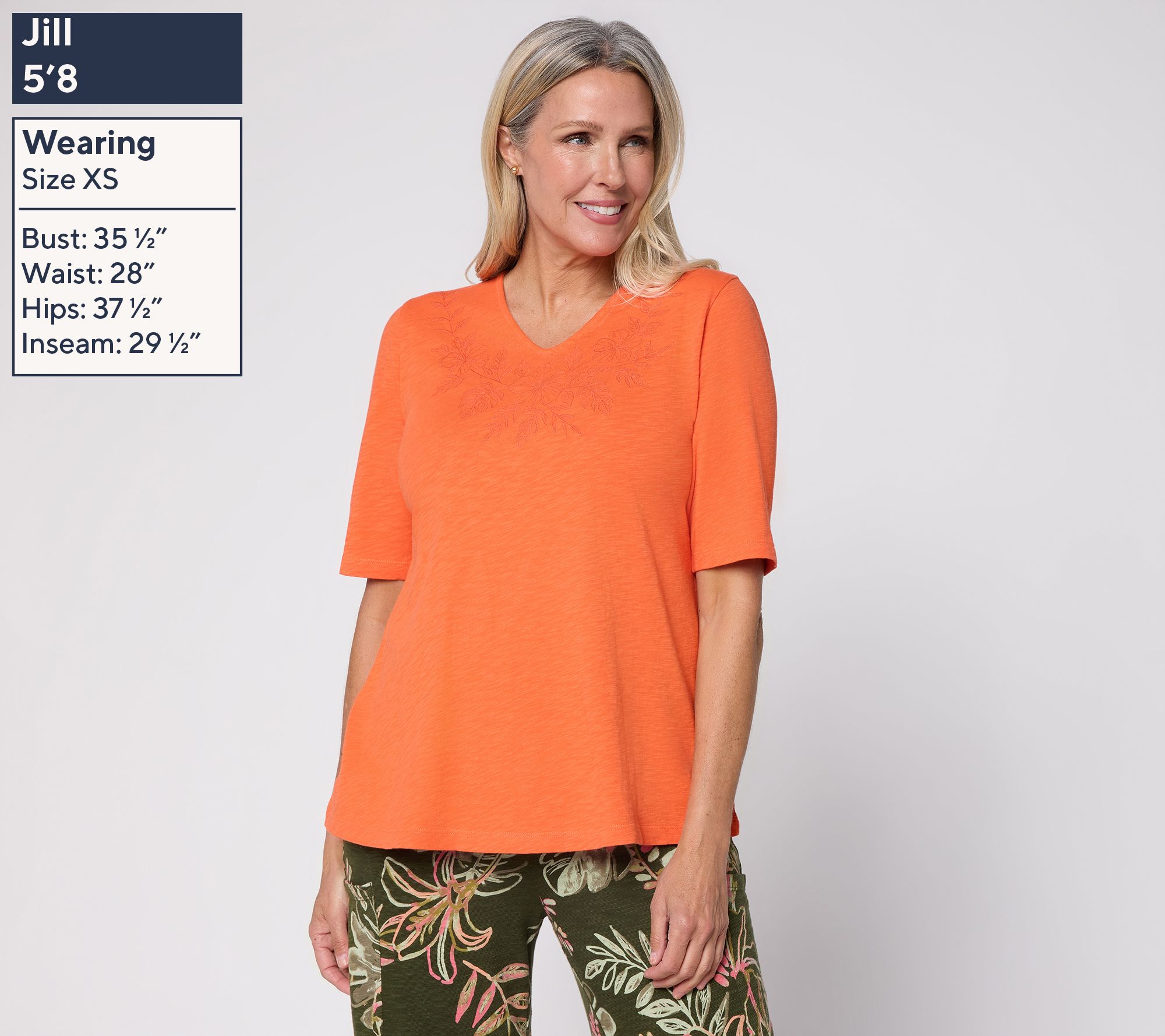 Denim & Co. Embroidered Slub Jersey V-Neck Swing Top - QVC.com