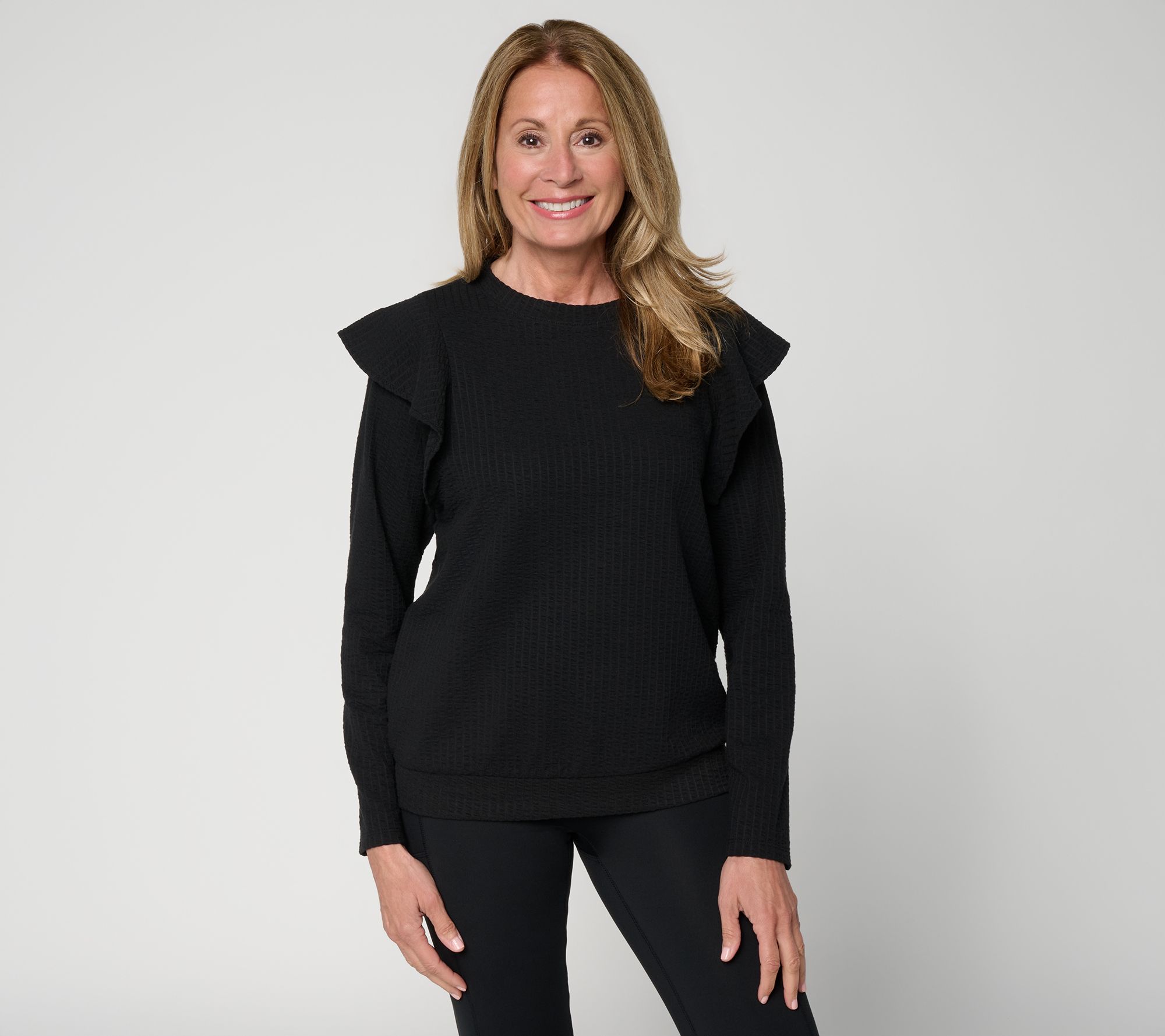 AnyBody Jacquard Knit Ruffle Sleeve Top