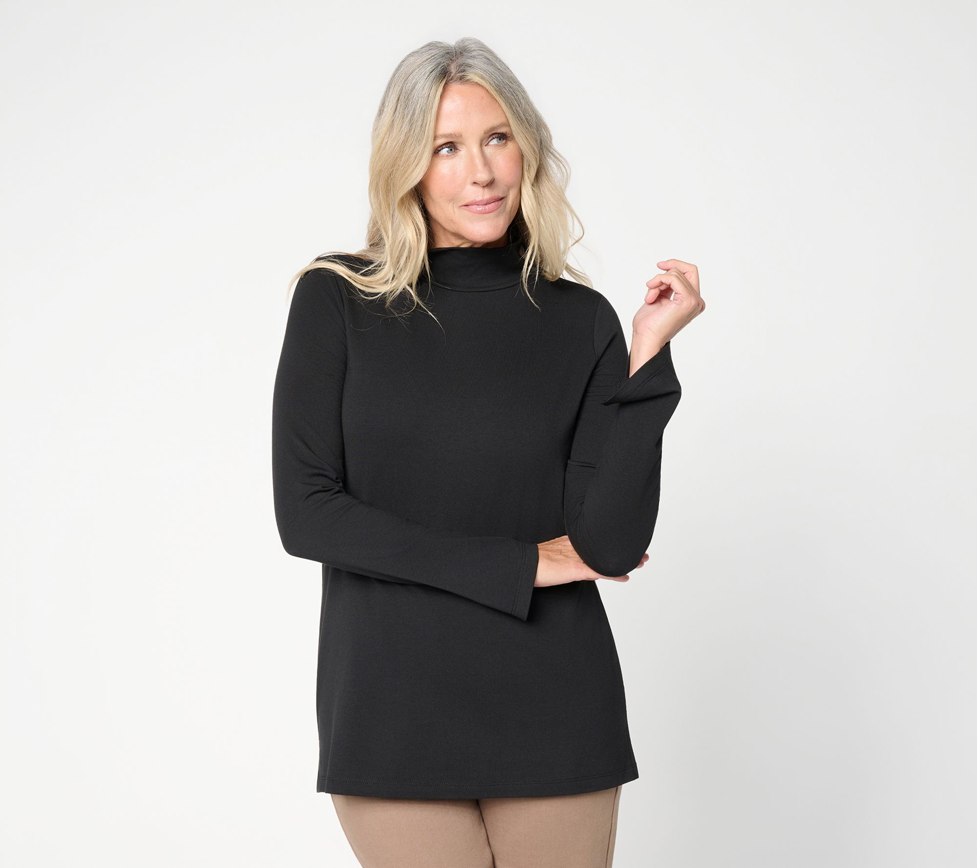 Belle by Kim Gravel TripleLuxe Knit Mock Neck w/ Sleeve Vent