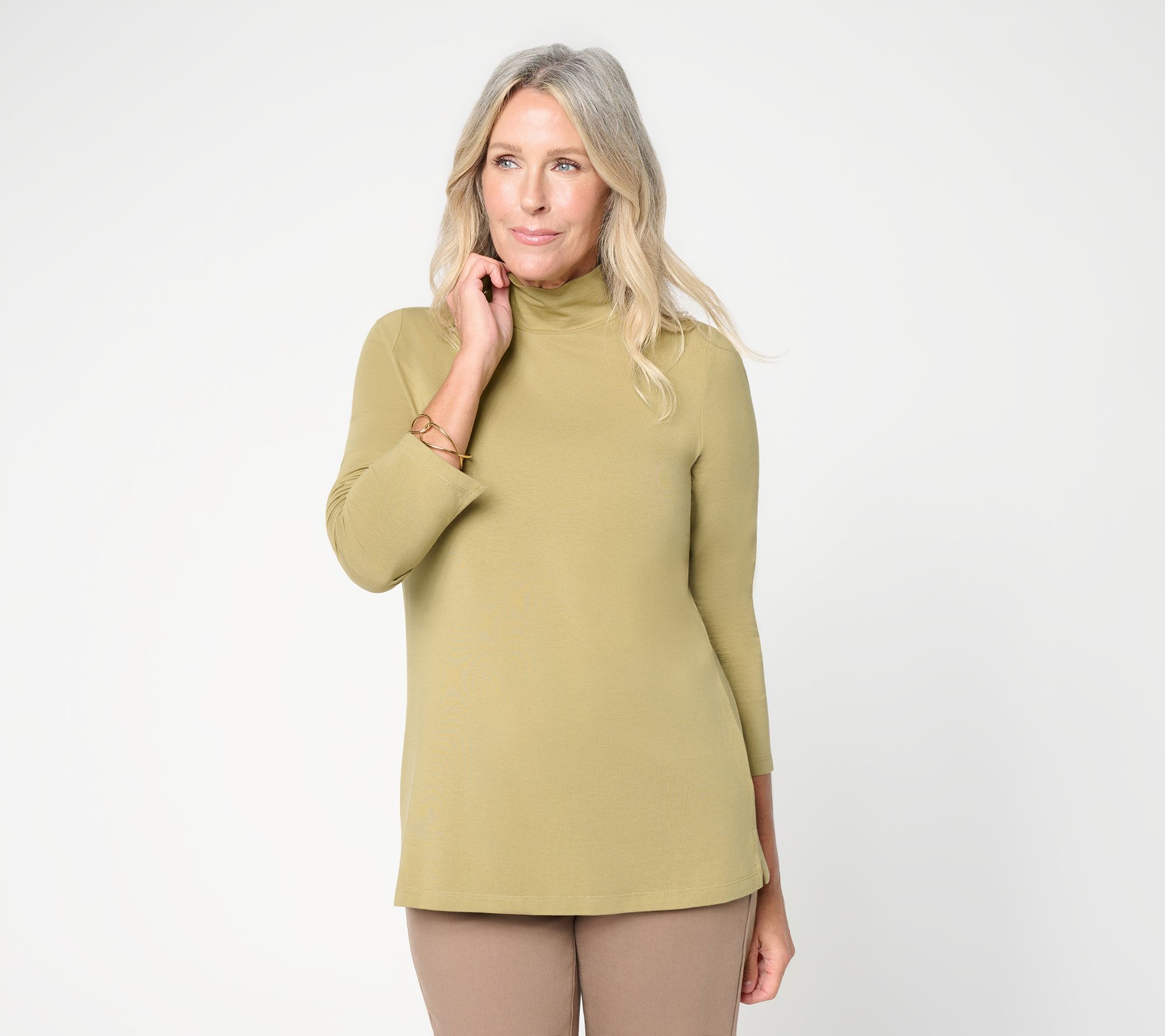 Belle by Kim Gravel TripleLuxe Knit Mock Neck w/ Sleeve Vent