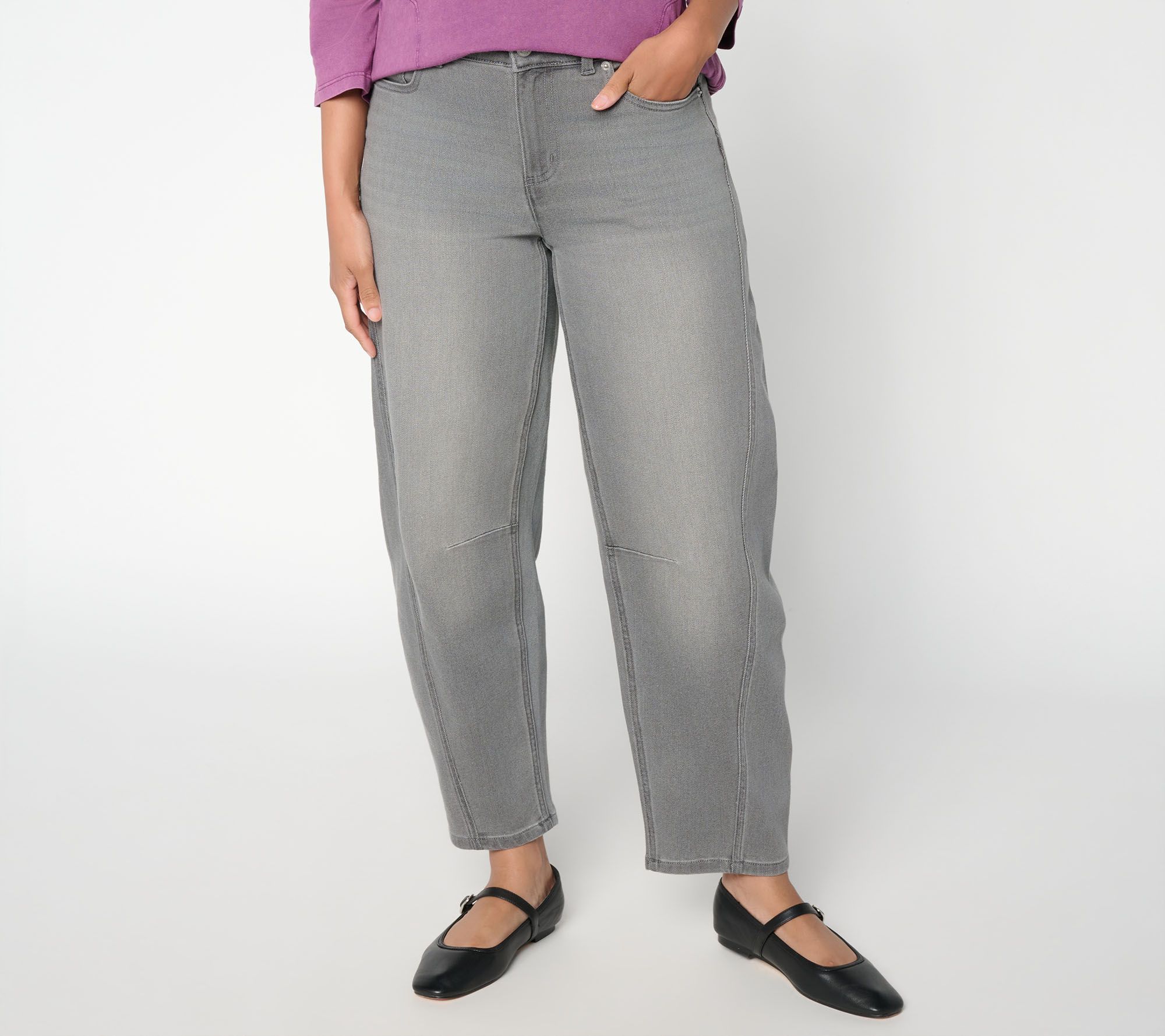 LOGO by Lori Goldstein Petite Grey 5-Pocket Barrel Ankle Jeans