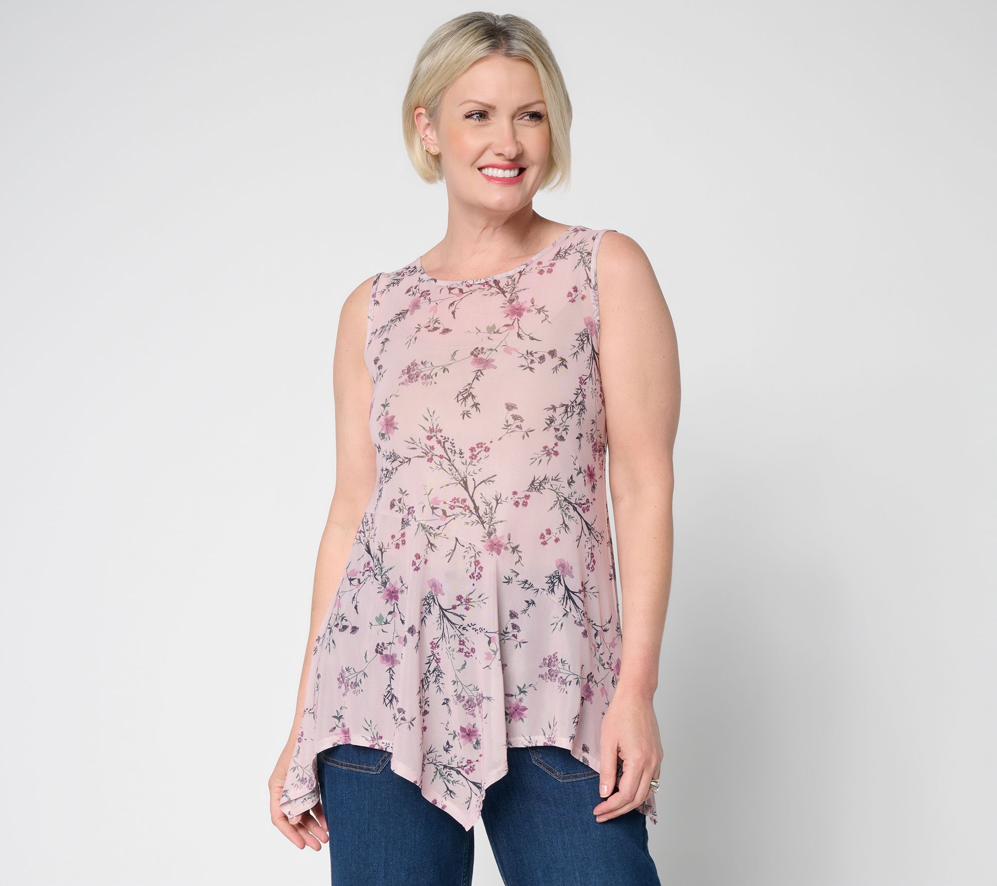 LOGO Layers by Lori Goldstein Petite Floral Print Mesh Tank