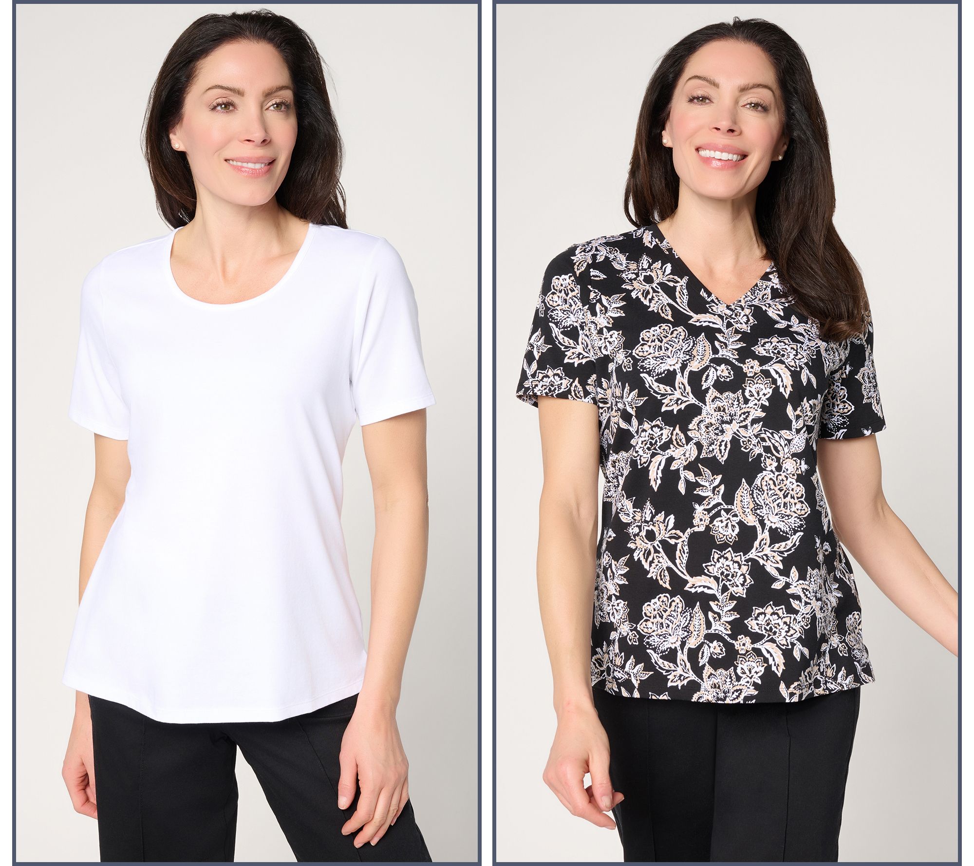 "As Is" Denim & Co. Beach Jersey 2-Pack Solid & Printed Short Slv Tops