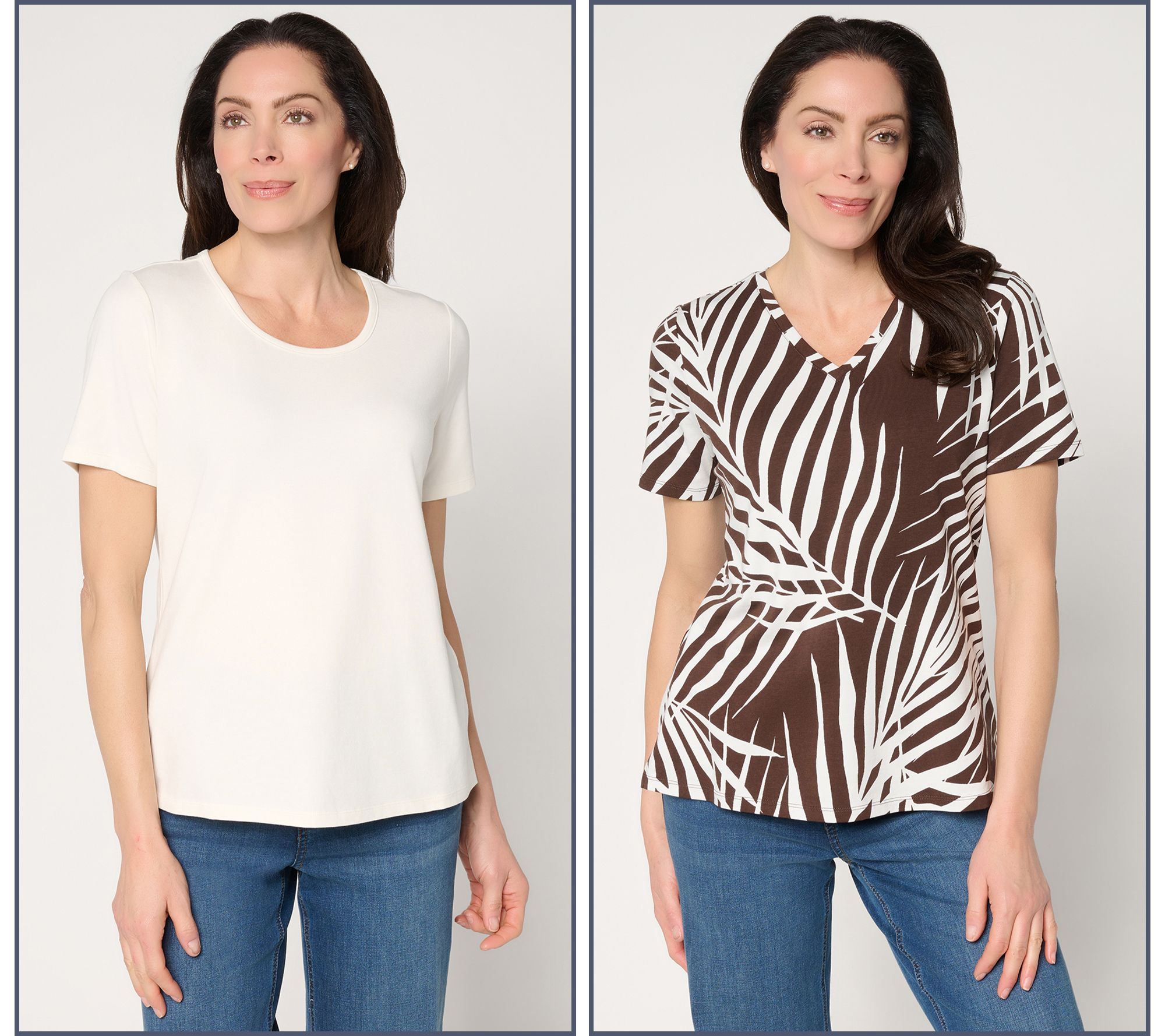 "As Is" Denim & Co. Beach Jersey 2-Pack Solid & Printed Short Slv Tops