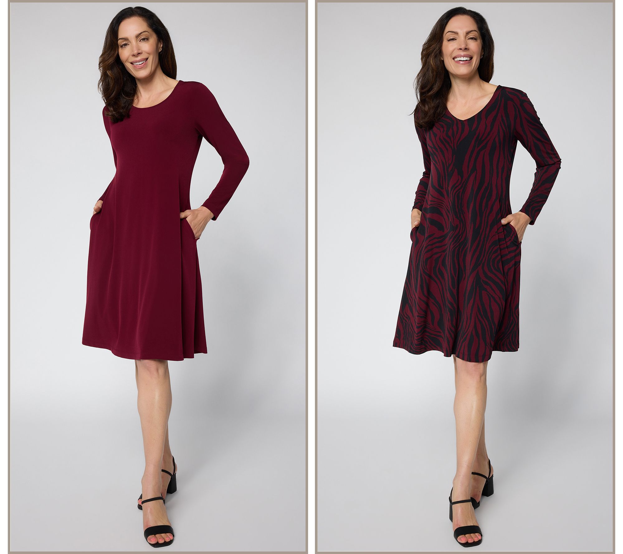 Susan Graver Regular Set of 2 Print & Solid Fit & Flare Dresses
