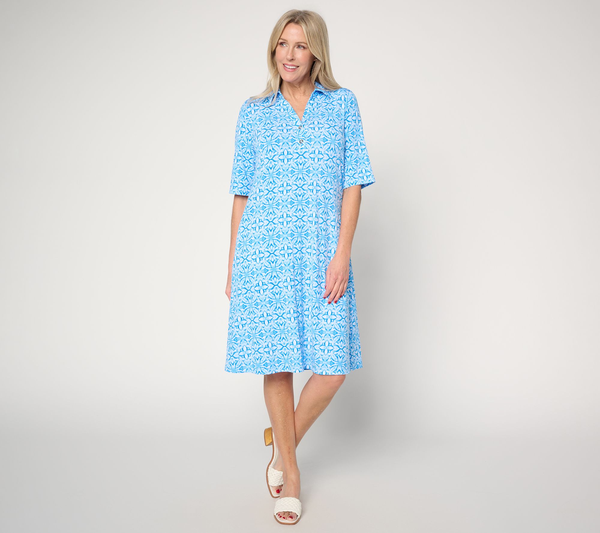 "As Is" Susan Graver Regular Printed Liquid Knit Dress with Collar