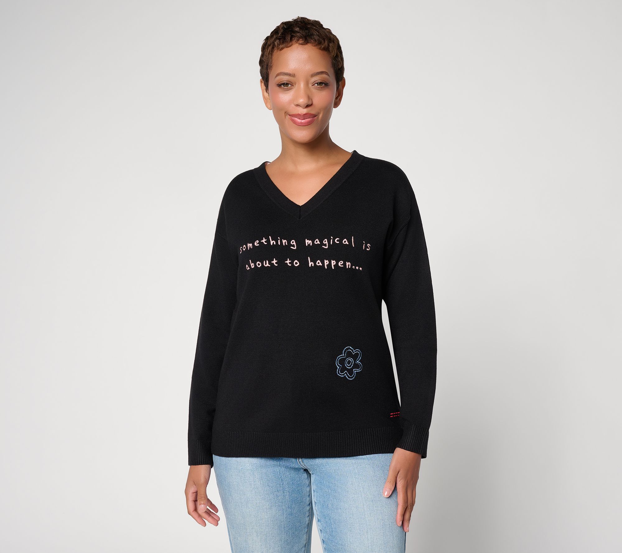 Peace Love World V-Neck Motif Pullover