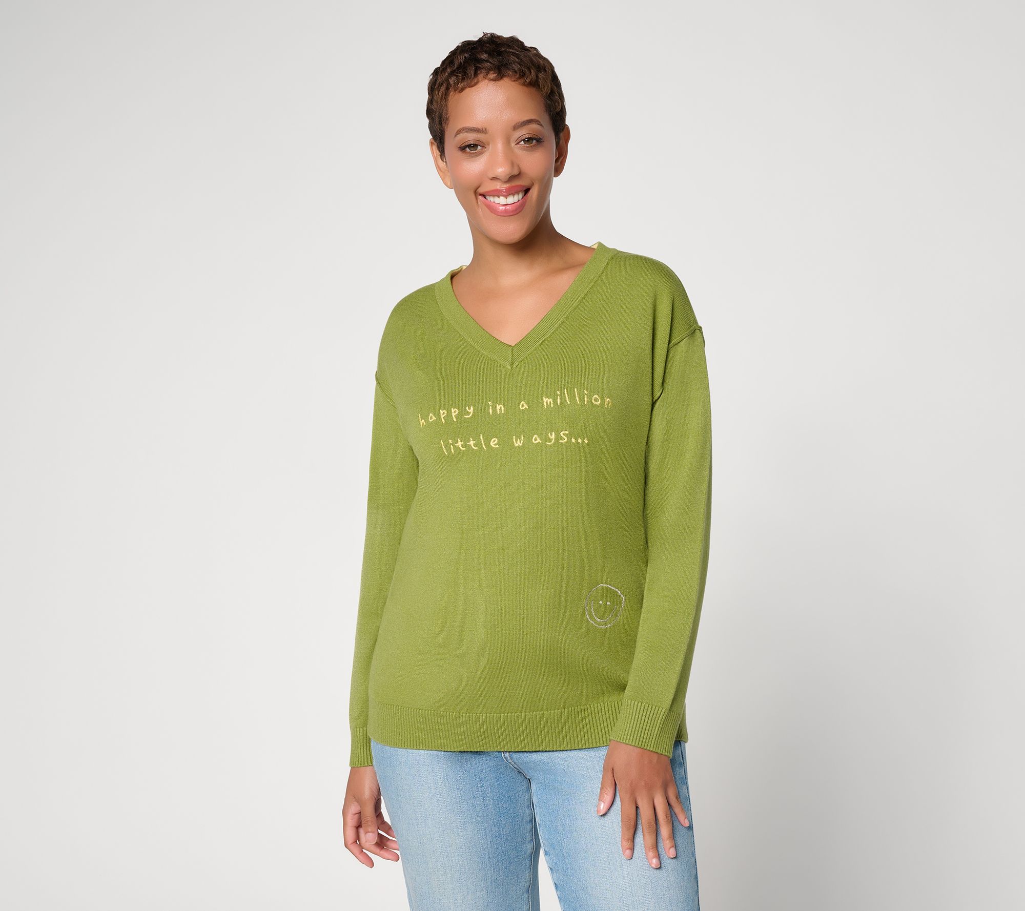 Peace Love World V-Neck Motif Pullover