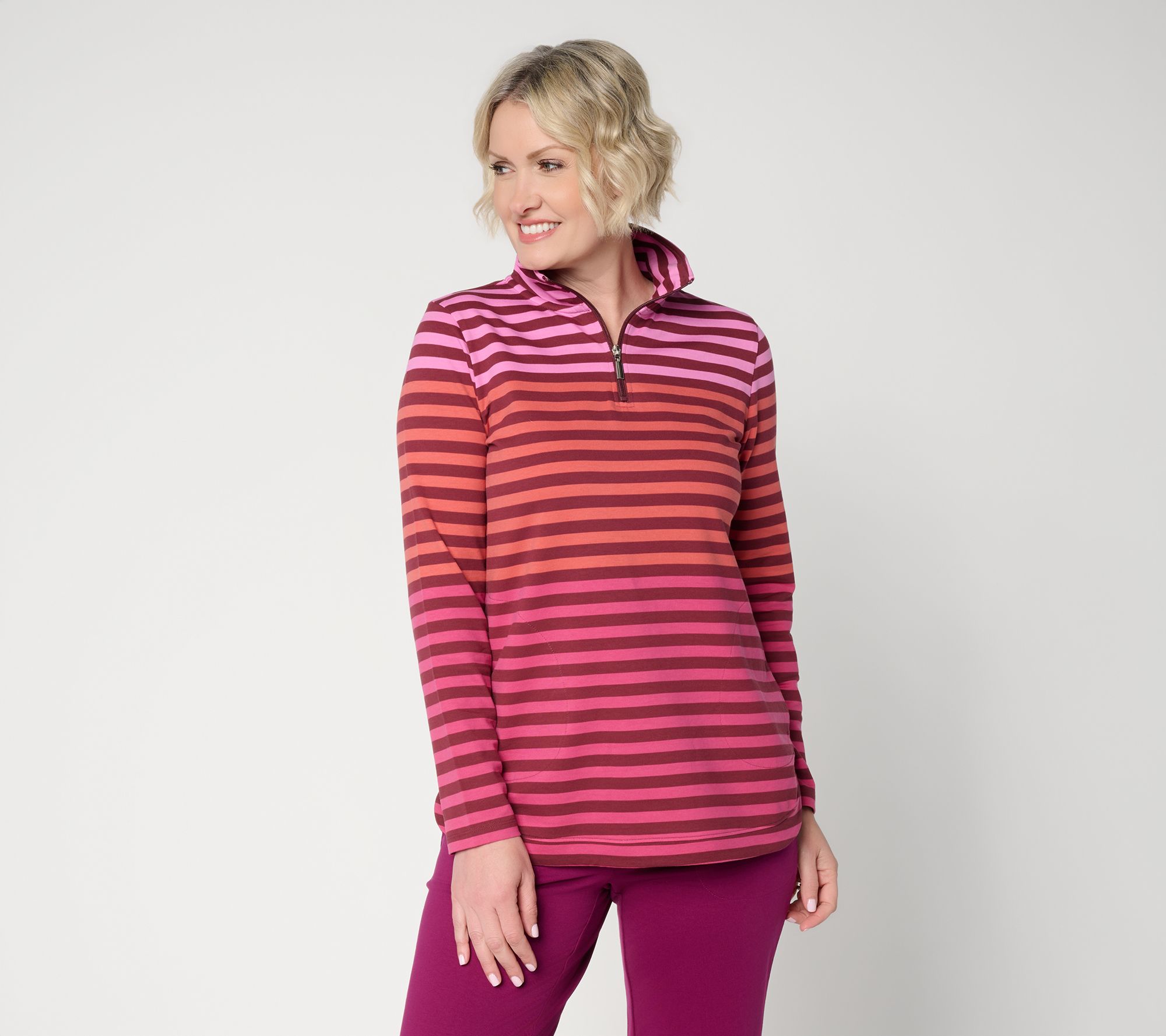 "As Is" Denim & Co. Active Petite Striped French Terry Tunic