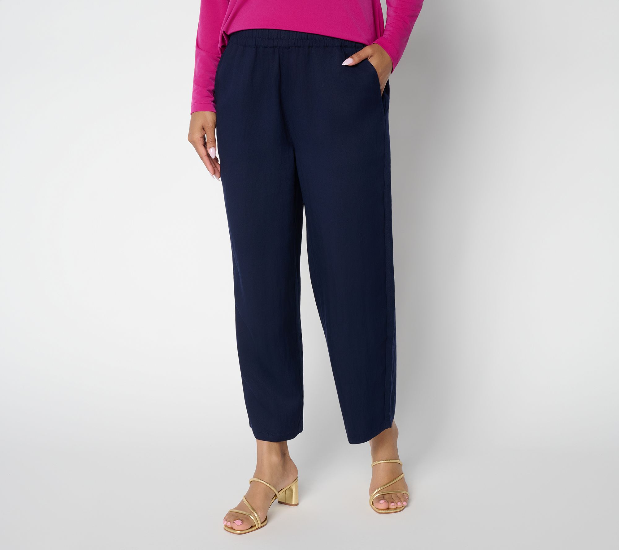 "As Is" Susan Graver Regular Stretch Lyocell Woven Straight Leg Crop Pants