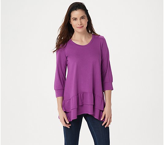 "As Is" LOGO by Lori Goldstein Cotton Modal Top with Tiered Flounce Hem