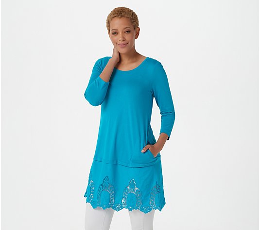 LOGO by Lori Goldstein Cotton Modal Top with Lace Hem