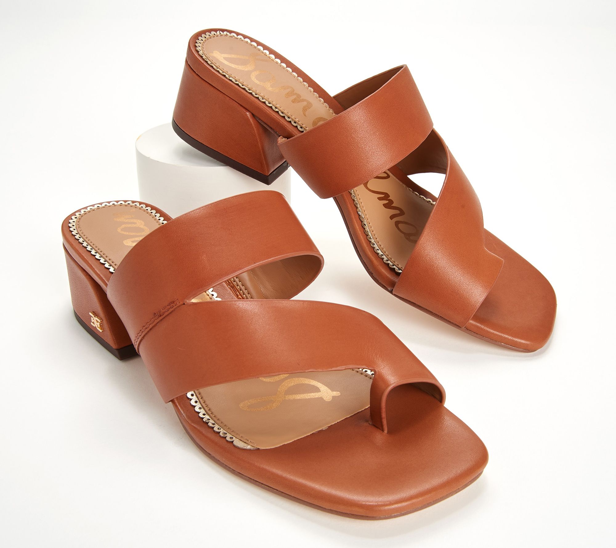 Sam Edelman Leather Block Heel Slide Sandals Prague QVC