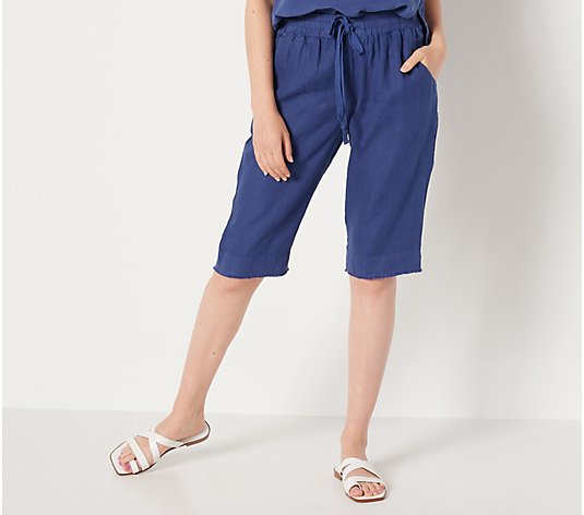 Side Stitch Soft Luxe Linen Bermuda Shorts with Drawstring