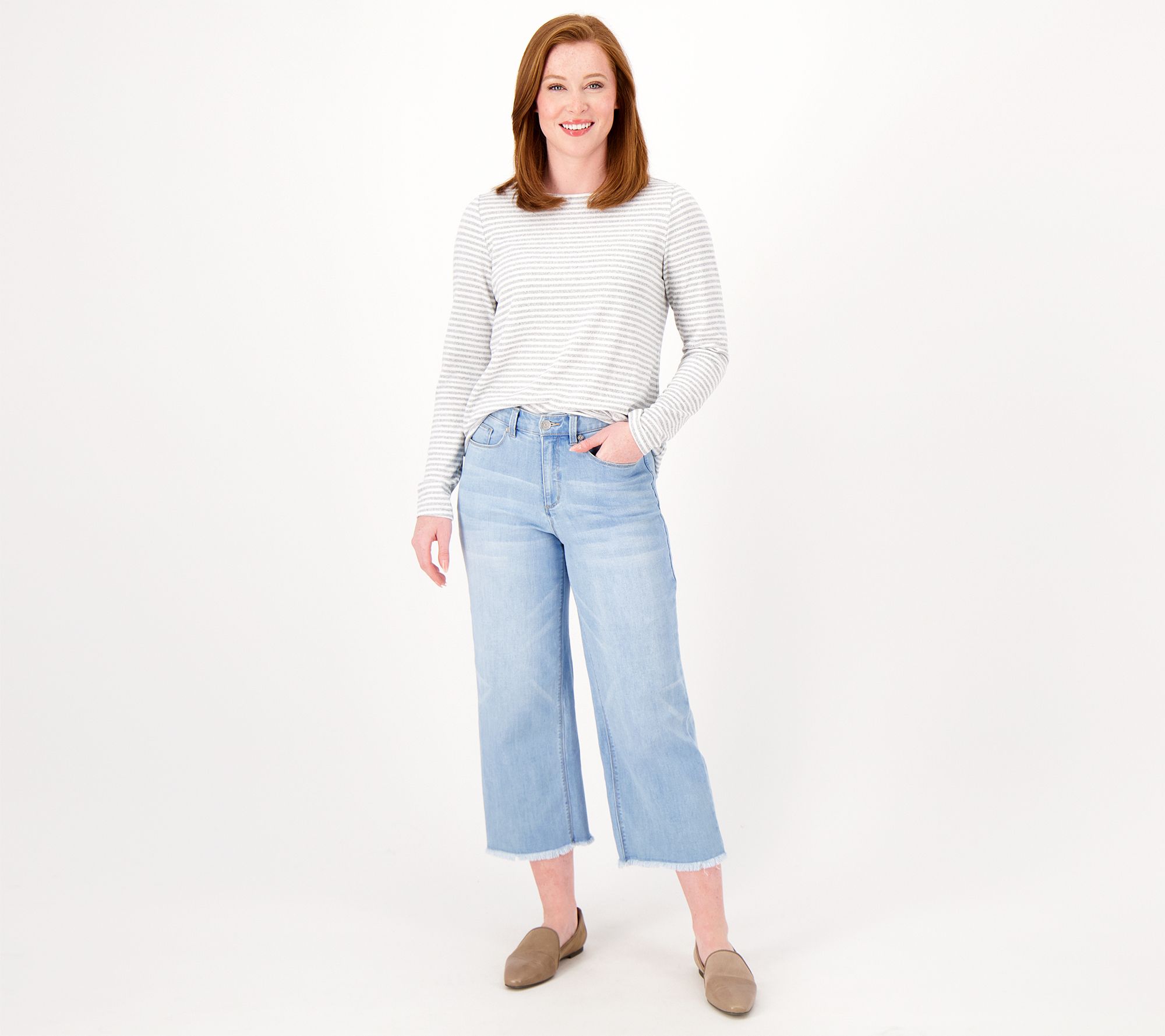 Susan Graver Regular Wide Leg Crop Jean with Frayed Hem - QVC.com