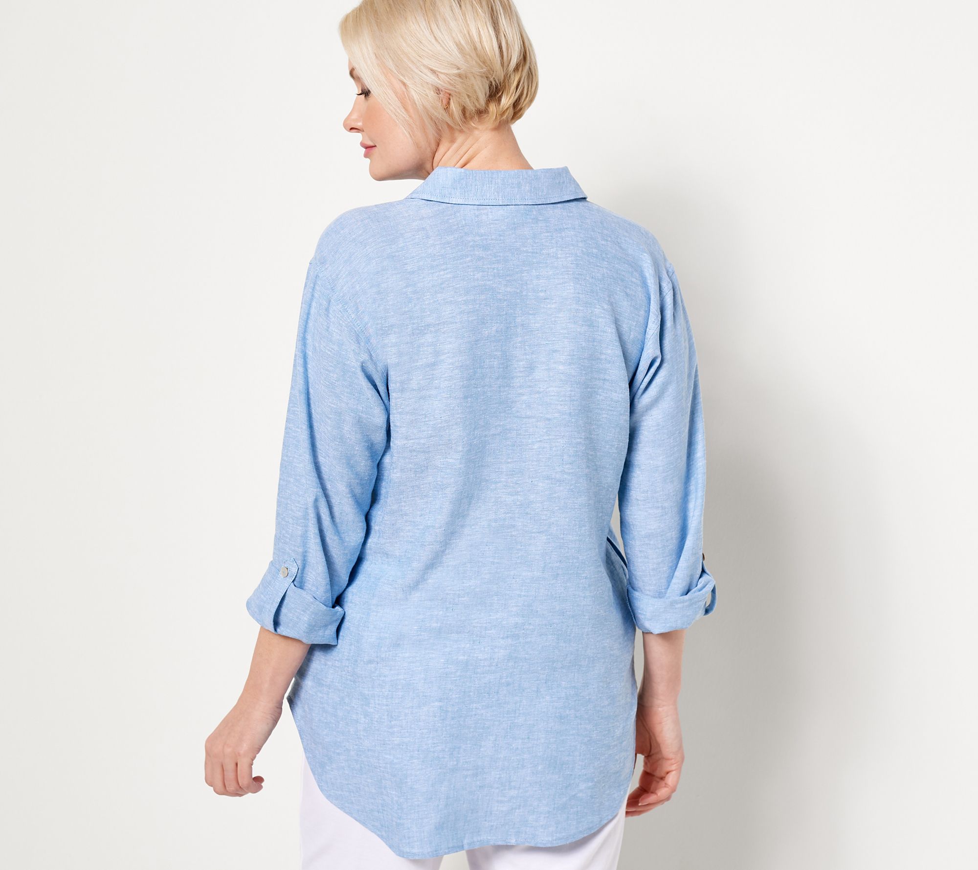 Susan Graver Pure Petite Cross-Dyed Linen Blend Tunic Shirt