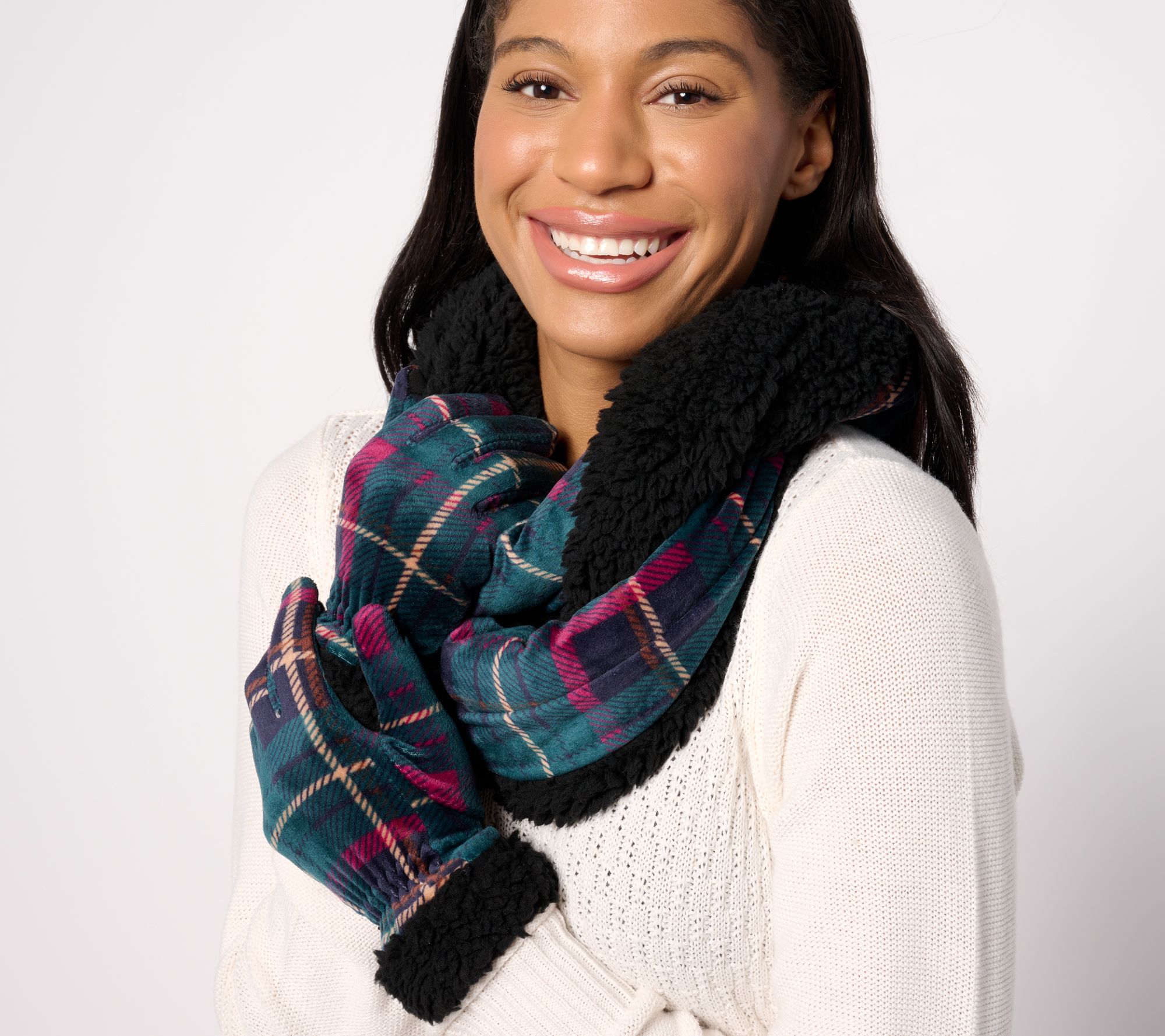 Cuddl Duds Reversible Infinity Scarf and Glove Set - QVC.com