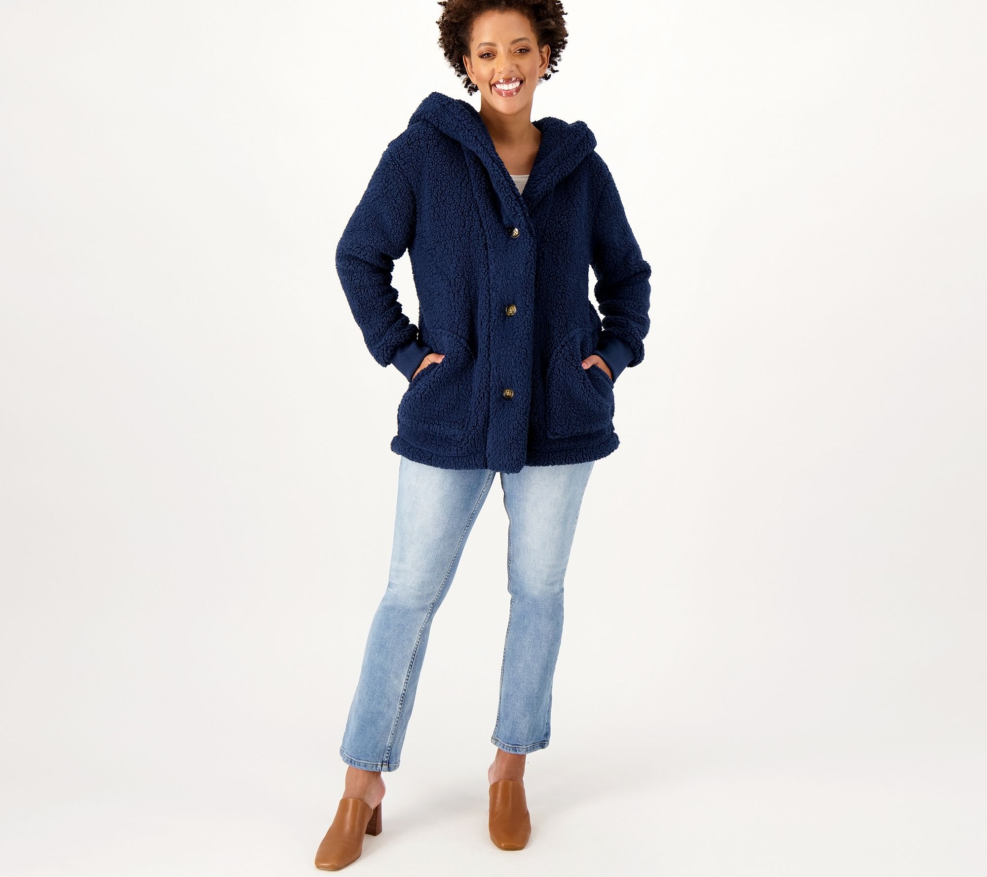 Cuddl Duds Double Faced Cozy Sherpa Hooded Wrap Coatigan 
