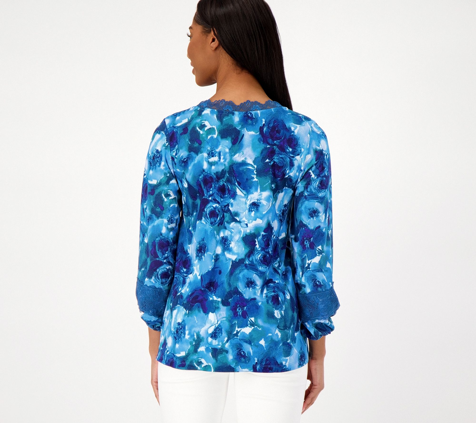 Printed Bubble Hem Top With Neck Trim