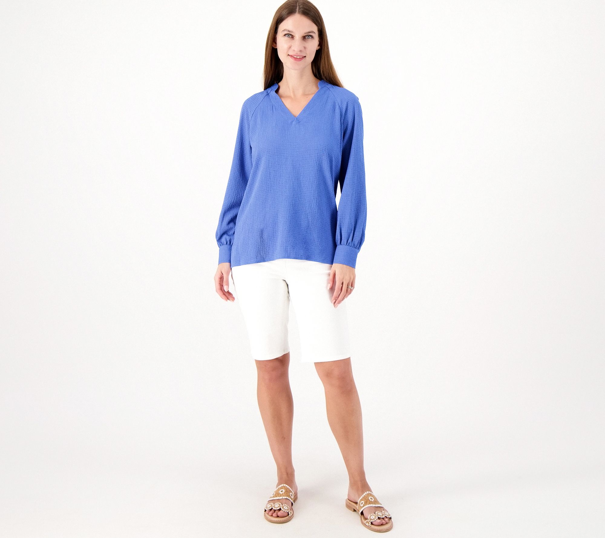 Belle by Kim Gravel Popover Raglan Sleeve Blouse