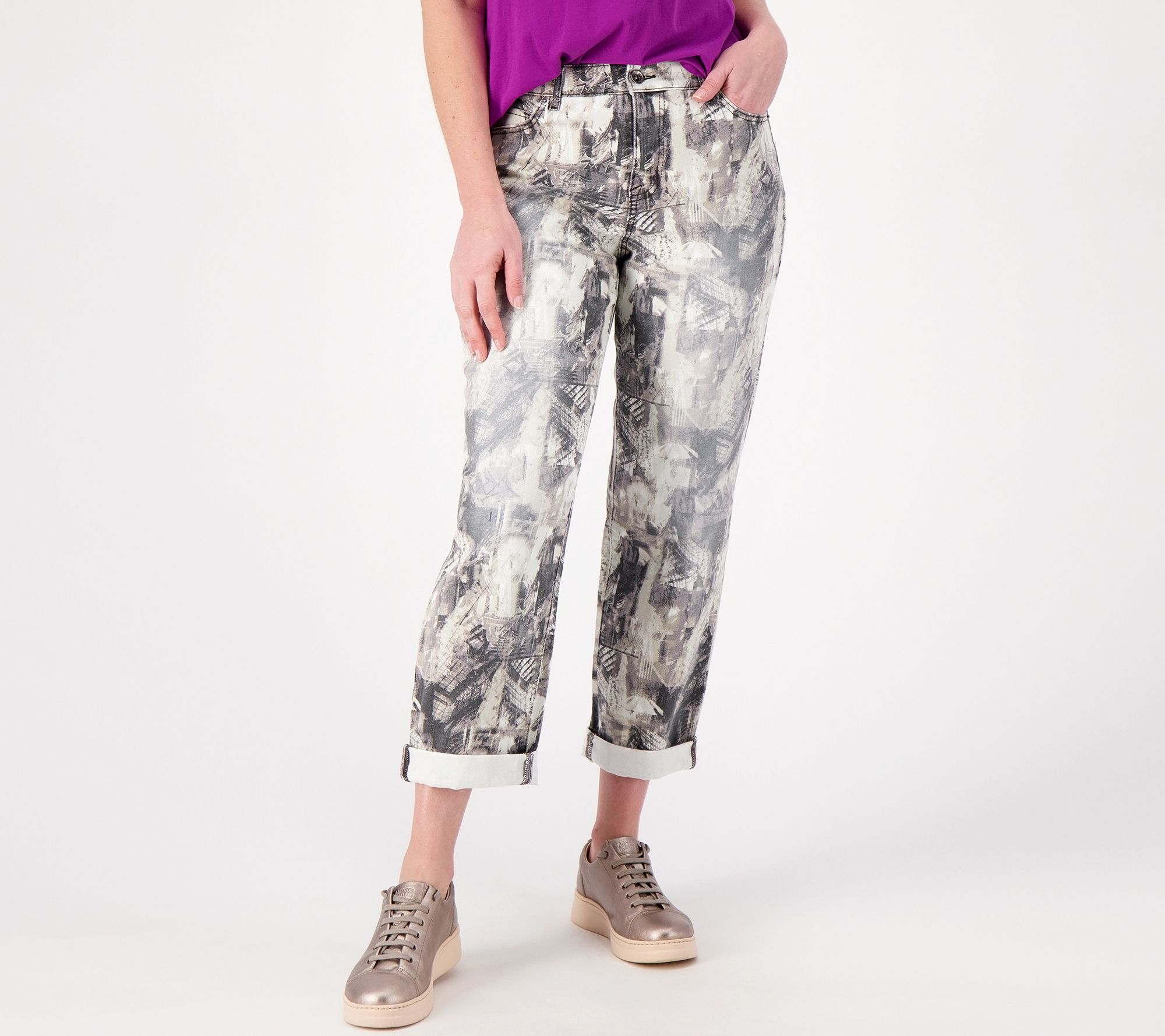 LOGO by Lori Goldstein Petite Printed Boyfriend Jeans