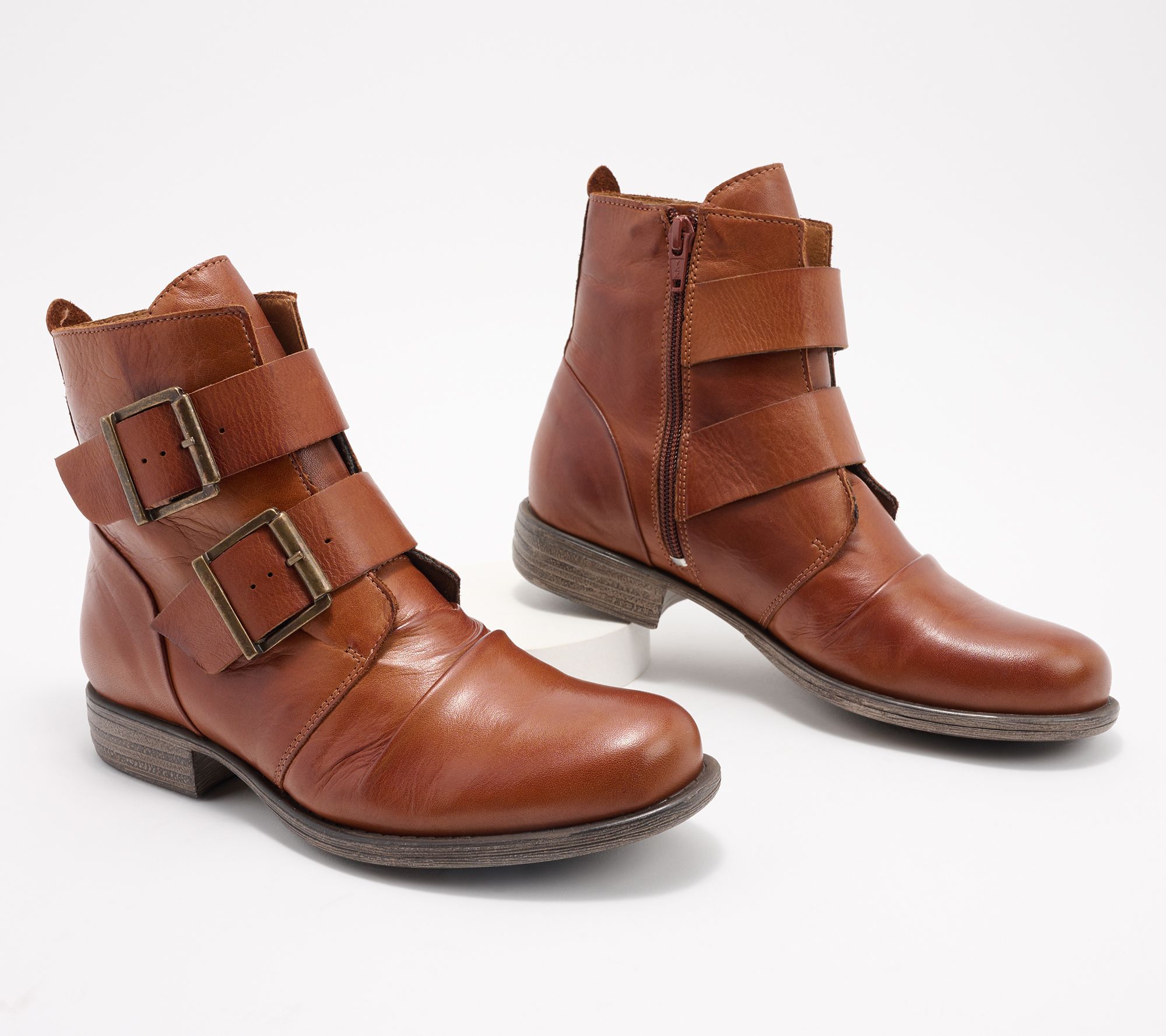 Miz Mooz Leather Double Buckle Ankle Boots - Limelight