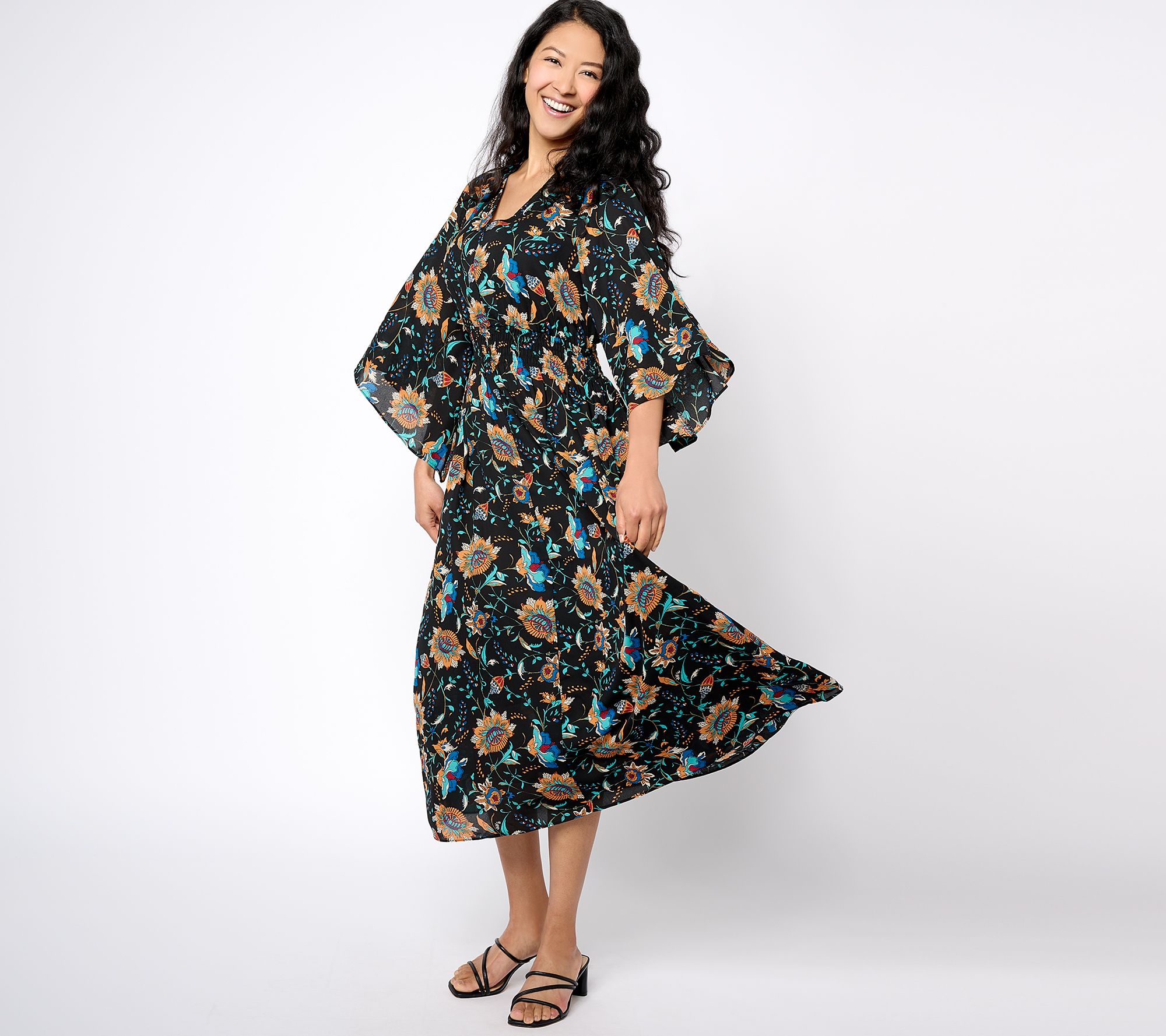 "As Is" Belle Boho by Kim Gravel Regular Smocked Waist Caftan Dress