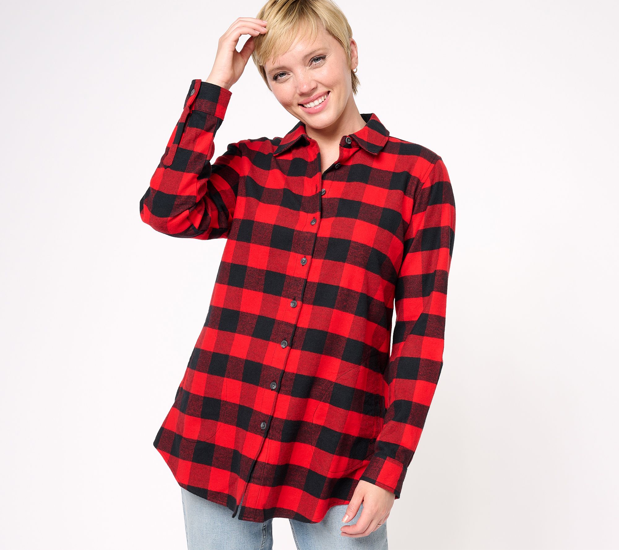 "As Is" Joan Rivers Brushed Flannel Shirt with Back Buttons