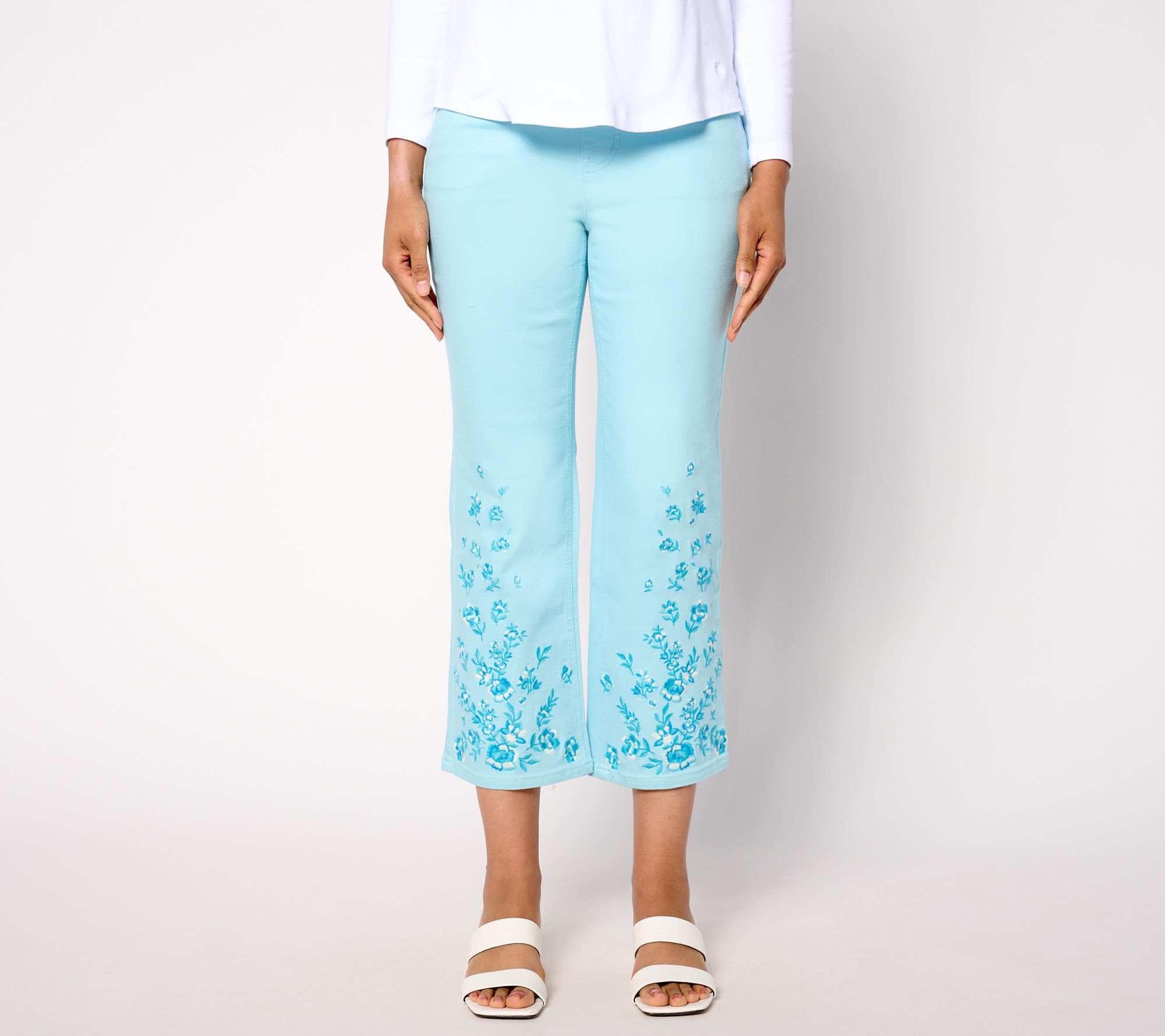 Isaac Mizrahi Live! Tall True Denim Wide Leg Crop Jeans w/ Embroidery